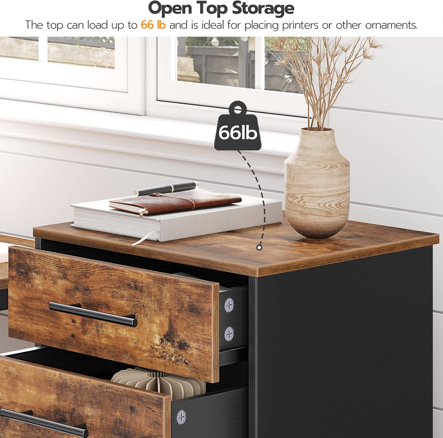 HOOBRO 7-Drawer File Cabinet, Wooden Office Cabinet with Drawers, Mobile Storage Filing Drawer for Home Office, Study, Easy Assembly, Rustic Brown and Black BF07WJ01