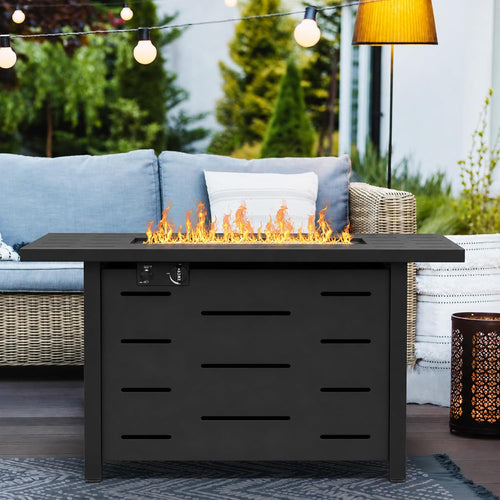 43 Inch Propane Fire Pit Table for Patio & Backyard, 50,000 BTU Steel Gas Fire Pit with Lid & Lava Rocks, Outdoor Table Heater for Deck, Garden, Smokeless Flame