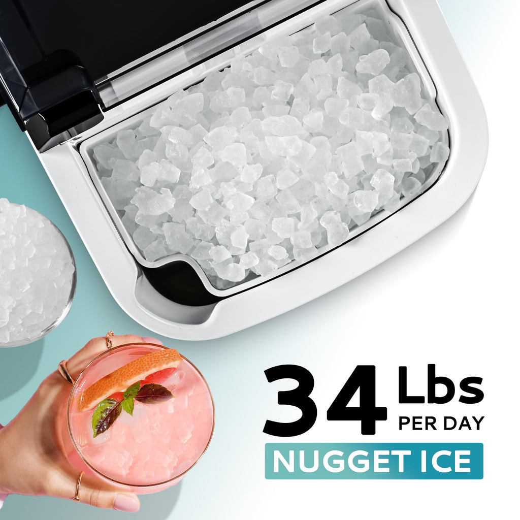 EUHOMY Nugget Ice Maker Countertop - 34lbs Per Day, Portable