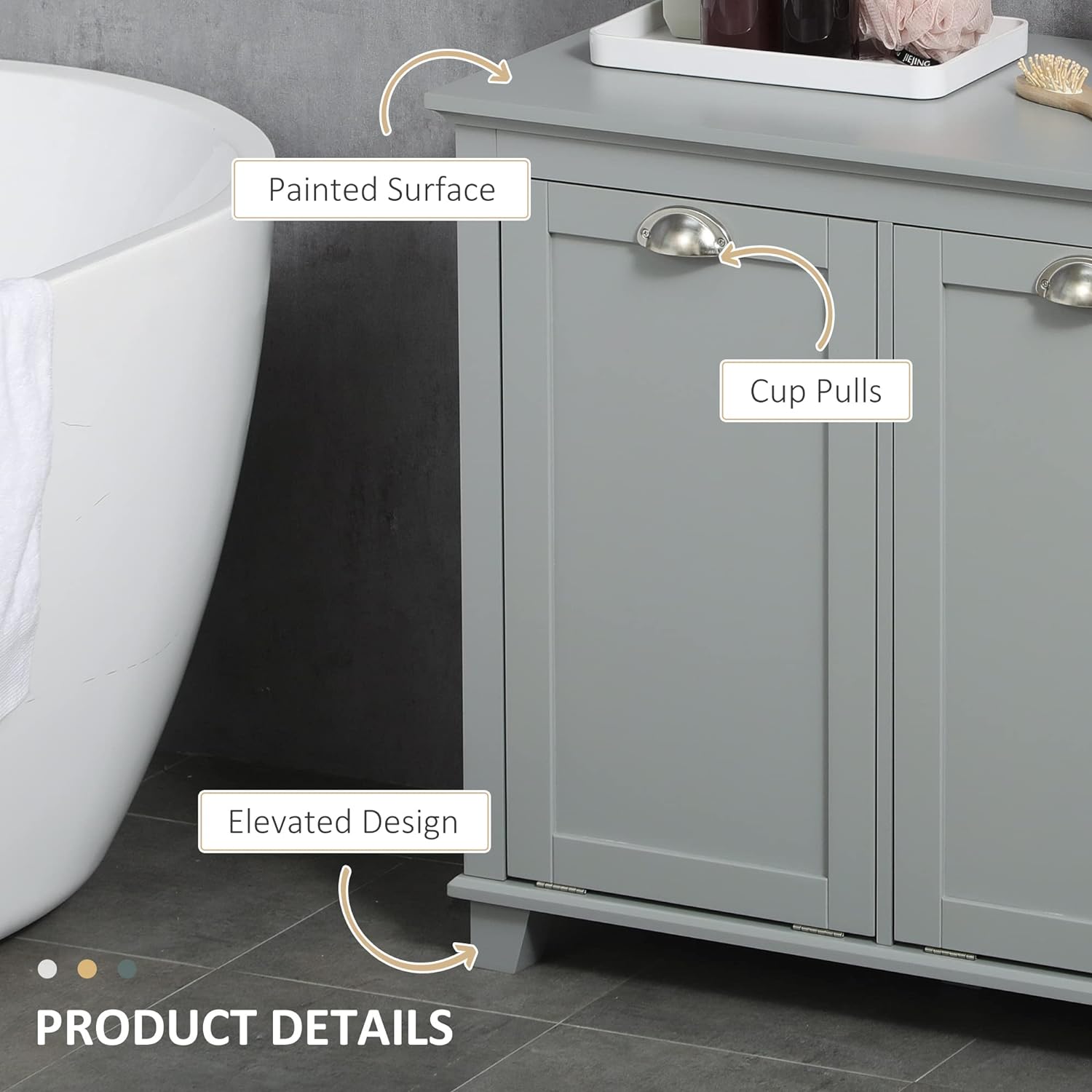 HOMCOM Dual Tilt Out Laundry Hamper Cabinet, Bathroom Storage Cabinet with 2-Compartment Hamper, Modern Bathroom Floor Cabinet for Washroom, Gray