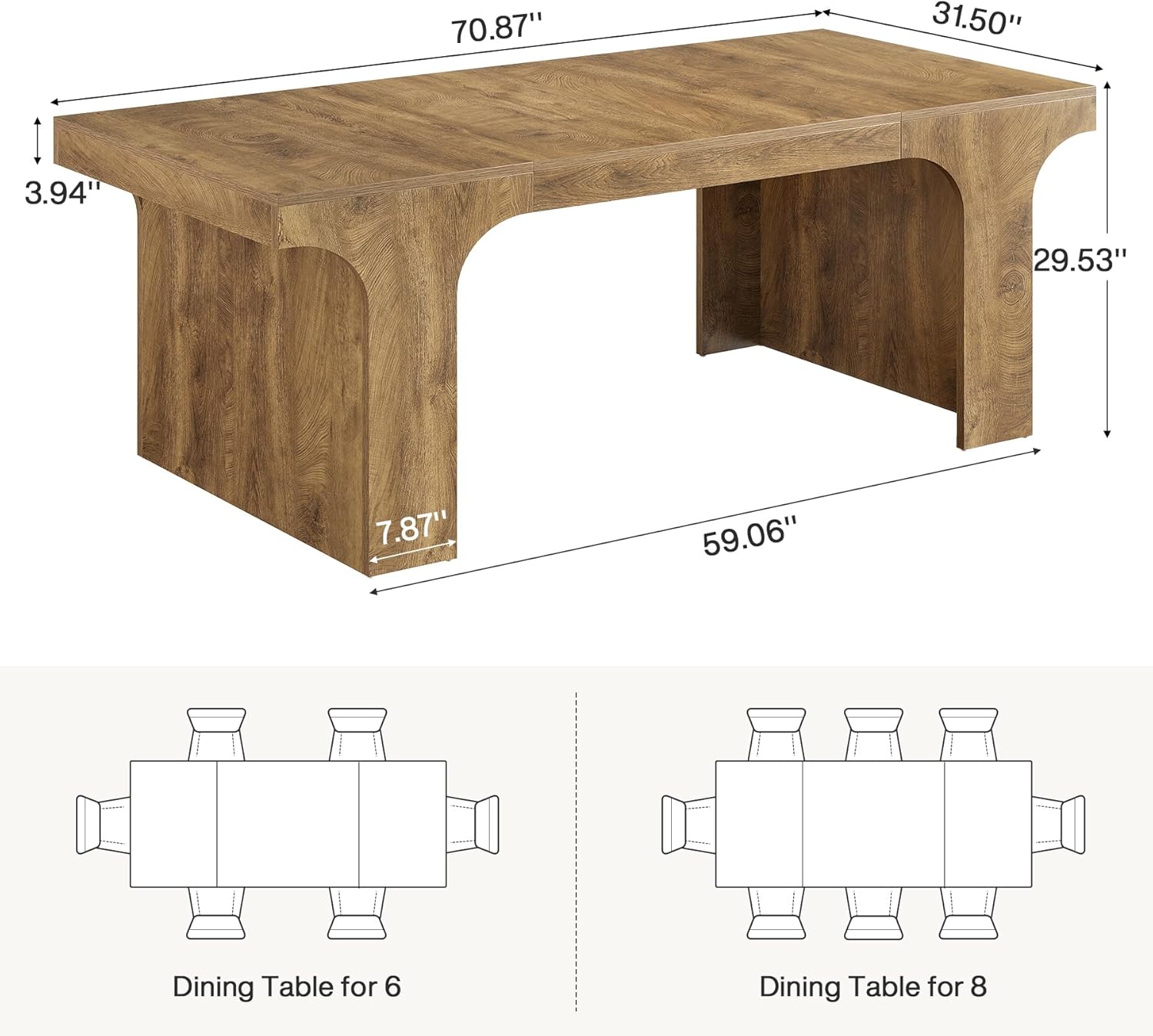 Tribesigns 71" Large Dining Table for 6-8, Farmhouse Kitchen Table, Rectangular Dining Table with Sturdy Reinforced Metal Frame and Curved Legs for Kitchen & Dining Room