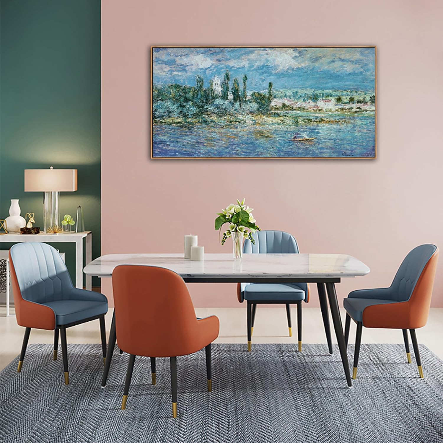 Framed Monet Canvas Wall Art - Landscape with Thunderstorm Fine Art Reproduction Pictures Prints Modern Artworks Large Wall Art Decor Aesthetic for Bedroom Bathroom Home Office Decorations 24" X 48"