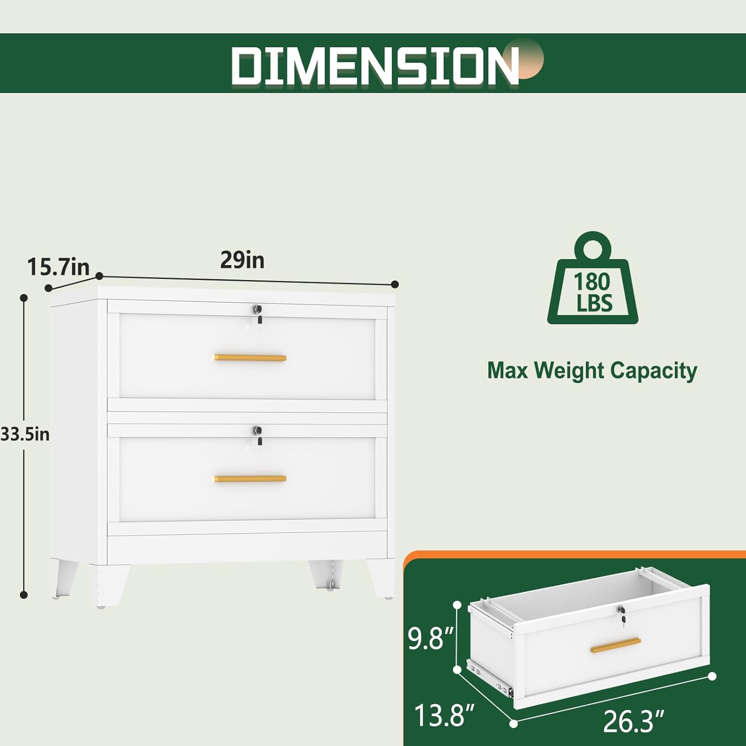 erosoei 2 Drawer File Cabinet with Lock, Metal Lateral File Cabinets for Home Office, Steel Wide Filing Organization Storage Cabinets, Home Office Furniture for Hanging Files Letter/Legal/F4/A4 Size