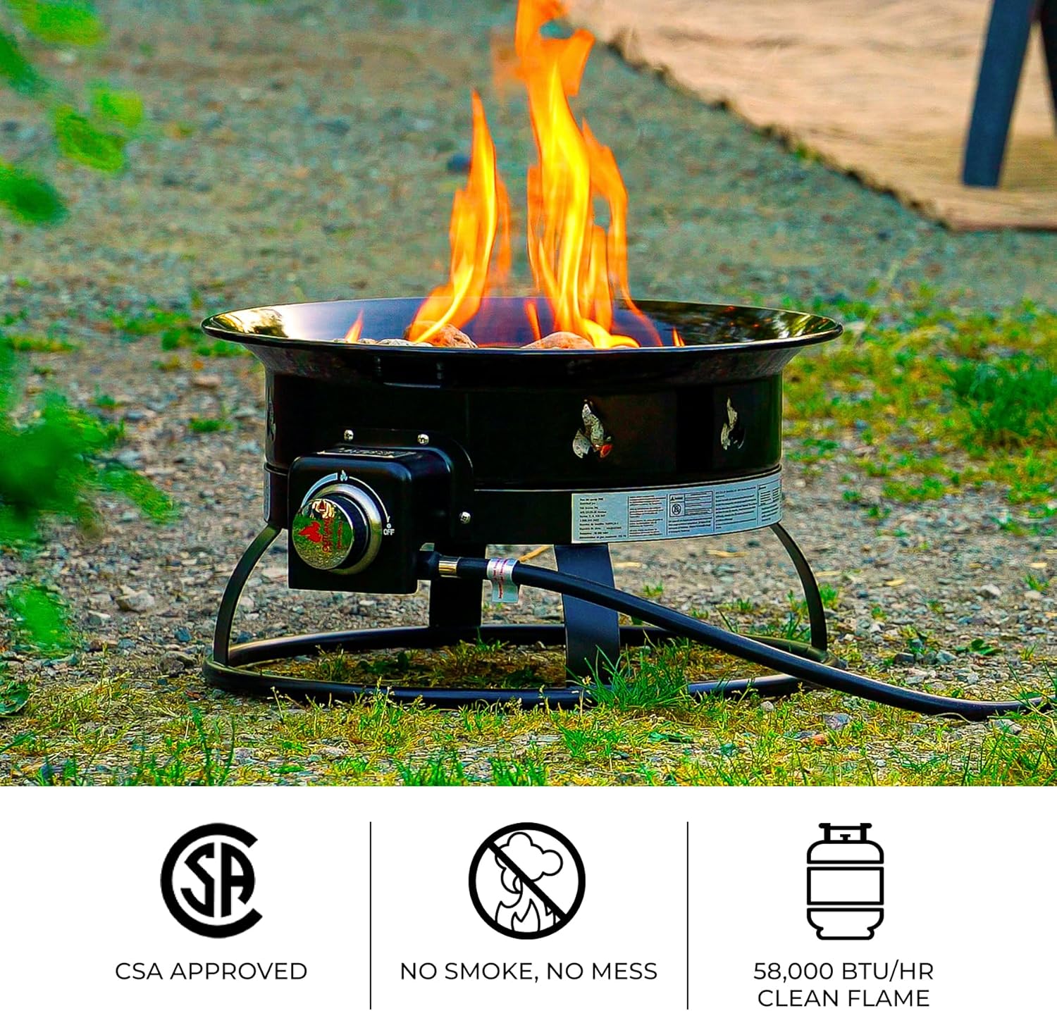 Outland Living Portable Propane Fire Pit, 19-inch, 58,000 BTU Smokeless Gas Firebowl | Perfect for Camping, Patio, Backyard, Tailgating, Deck, RV| Black 823 Standard