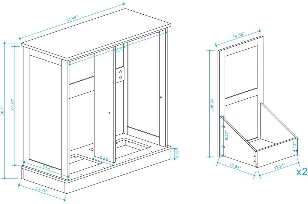 Modern Farmhouse Barn Door Double Compartment Slanted Laundry Organizer,Freestanding Hidden Laundry Cabinet with 2 Removable Liner Pockets for Bathroom(White-03)