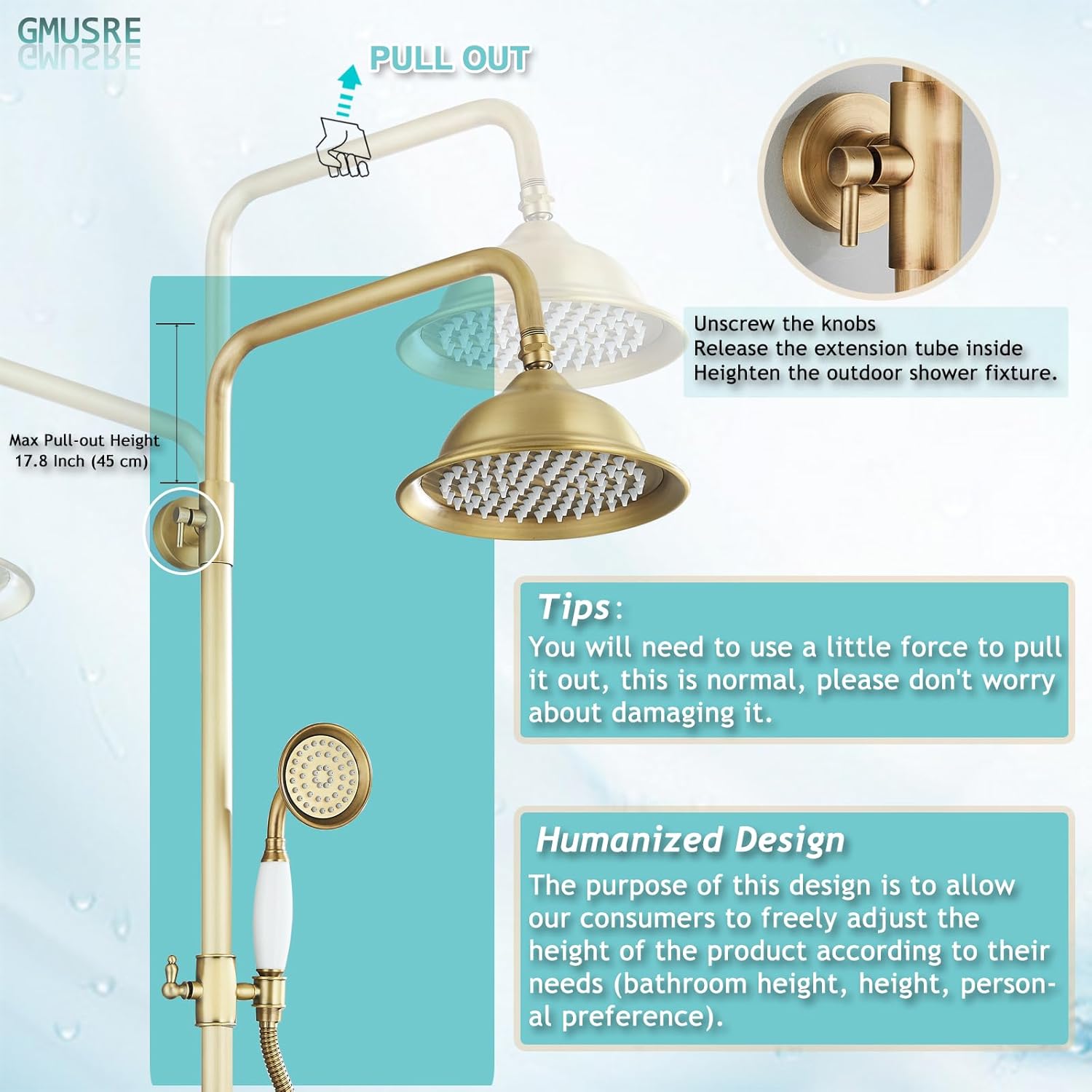 Antique Brass Shower System Outdoor Shower Fixtures with 8 Inch Rain Shower Head and Double Cross Handles Bathroom Shower Faucet Set