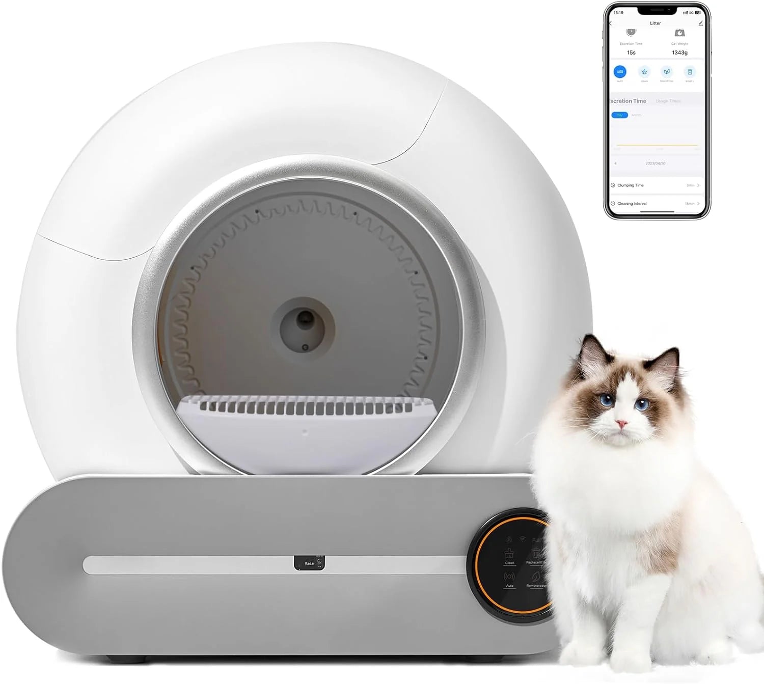Self-Cleaning Cat Litter Box, Smart Cat Litter Cleaning Robot with APP Control, Automatic Cat Litter Box, Secure Alert/Health Monitor/Ionic Deodorizer/for Multiple Cats Updated