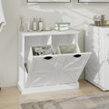 KEIKI White Tilt-Out Bathroom Laundry Sorter Cabinet with Dual Compartments & Removable Bags, Freestanding Hidden Hamper Storage with Anti-Tip Kit