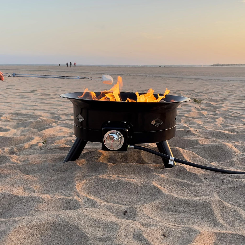 Flame King Smokeless Propane Fire Pit, 24-inch Portable Firebowl, 58K BTU with Self Igniter, Cover, & Carry Straps for RV, Camping, & Outdoor Living