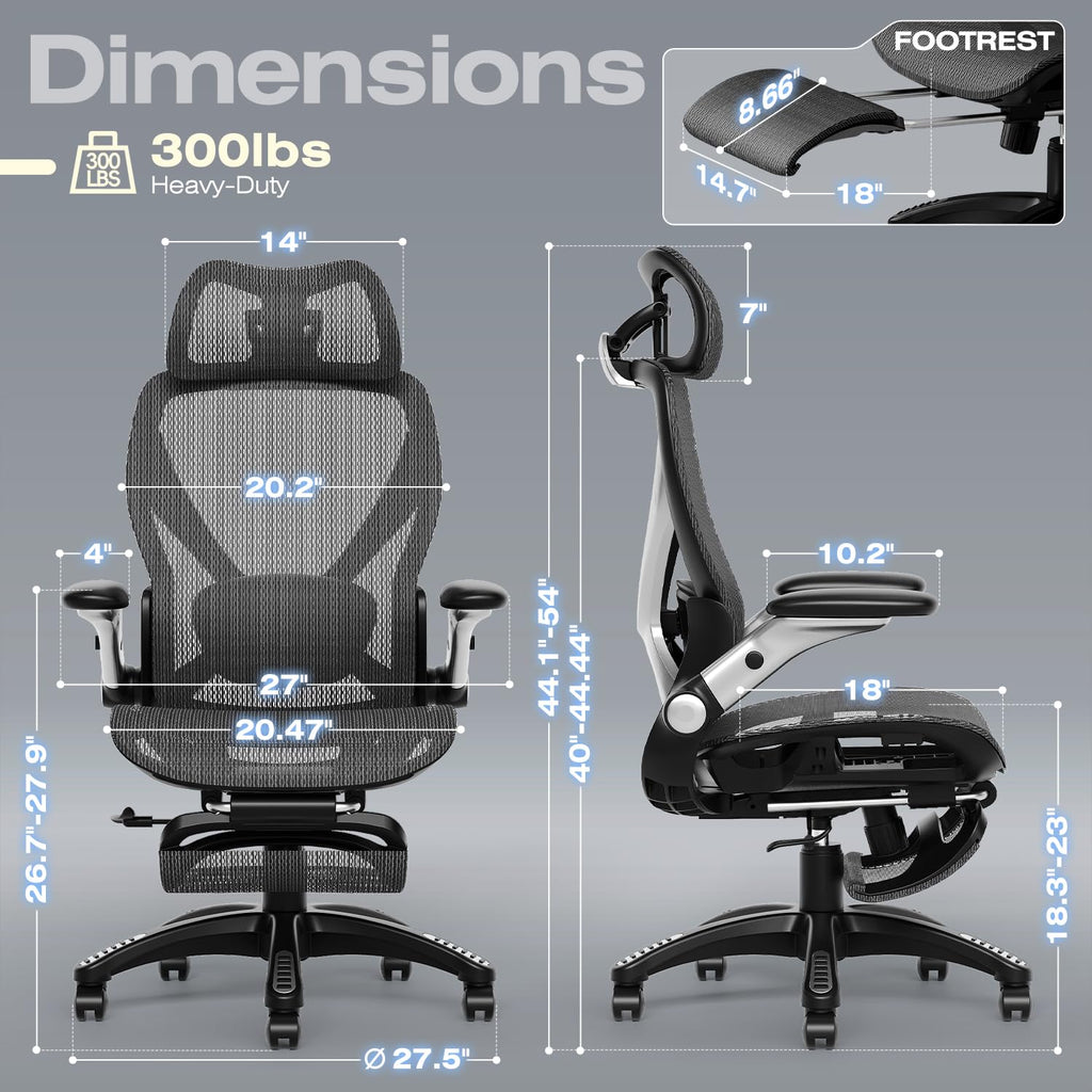 ELABEST X100 Ergonomic Mesh Office Chair with Footrest