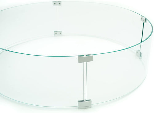 AMS Fireplace 23" Round Fire Pit Glass Wind Guard | Clear Tempered Glass Flame Protective Pane. Wind Resistant with Aluminum Corner Bracket