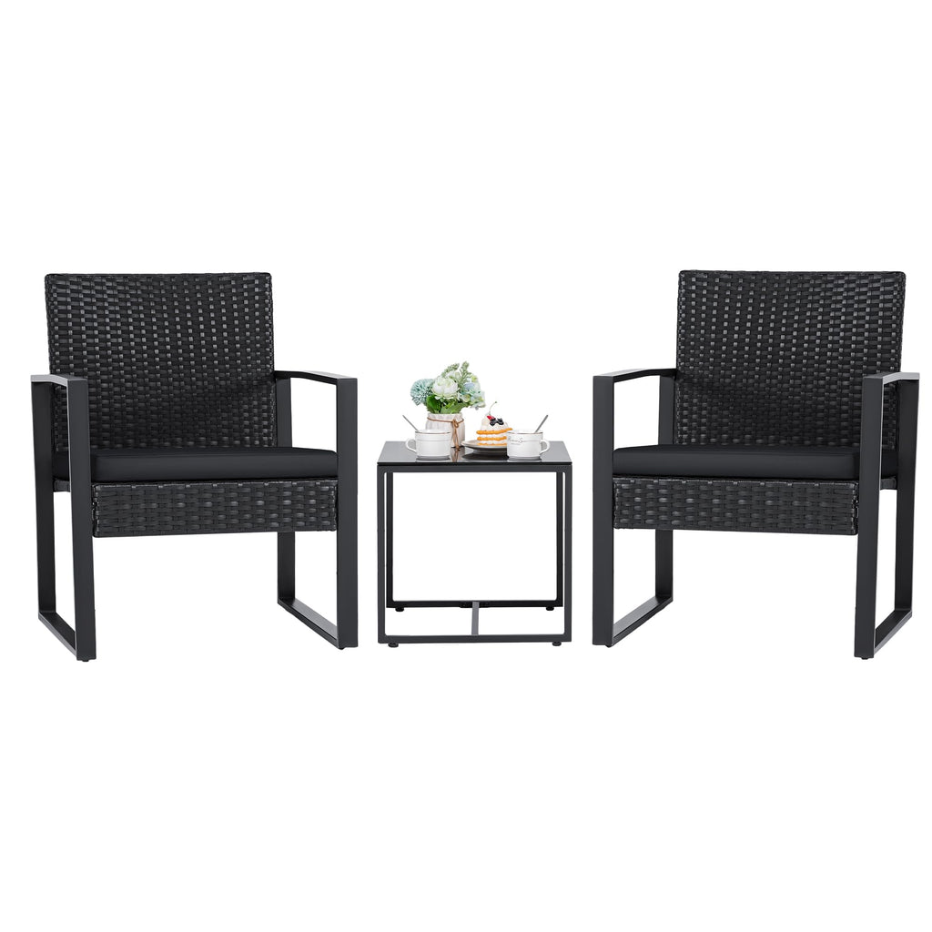 FLAMAKER 3 Pieces Outdoor Wicker Furniture Set with Coffee Table
