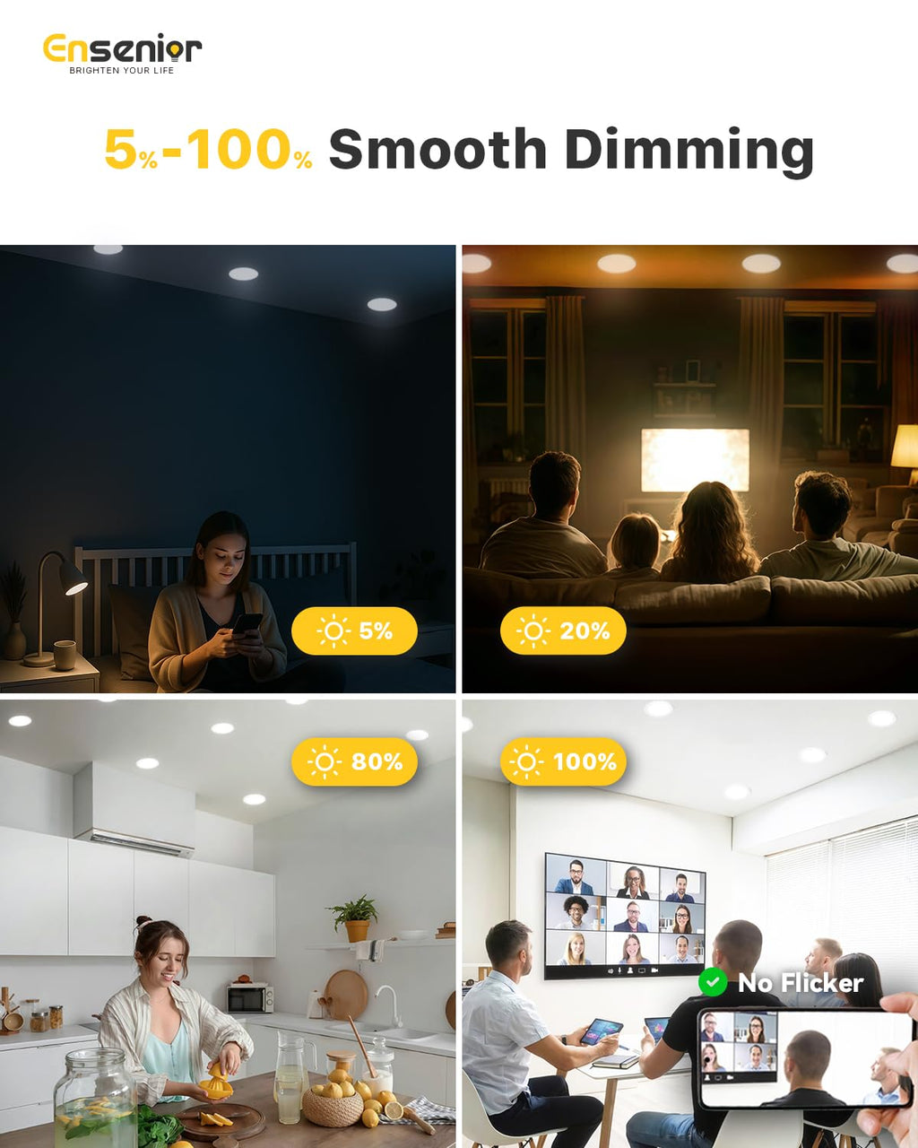 ENSENIOR 24 Pack LED Recessed Ceiling Lights - Dimmable 1200LM