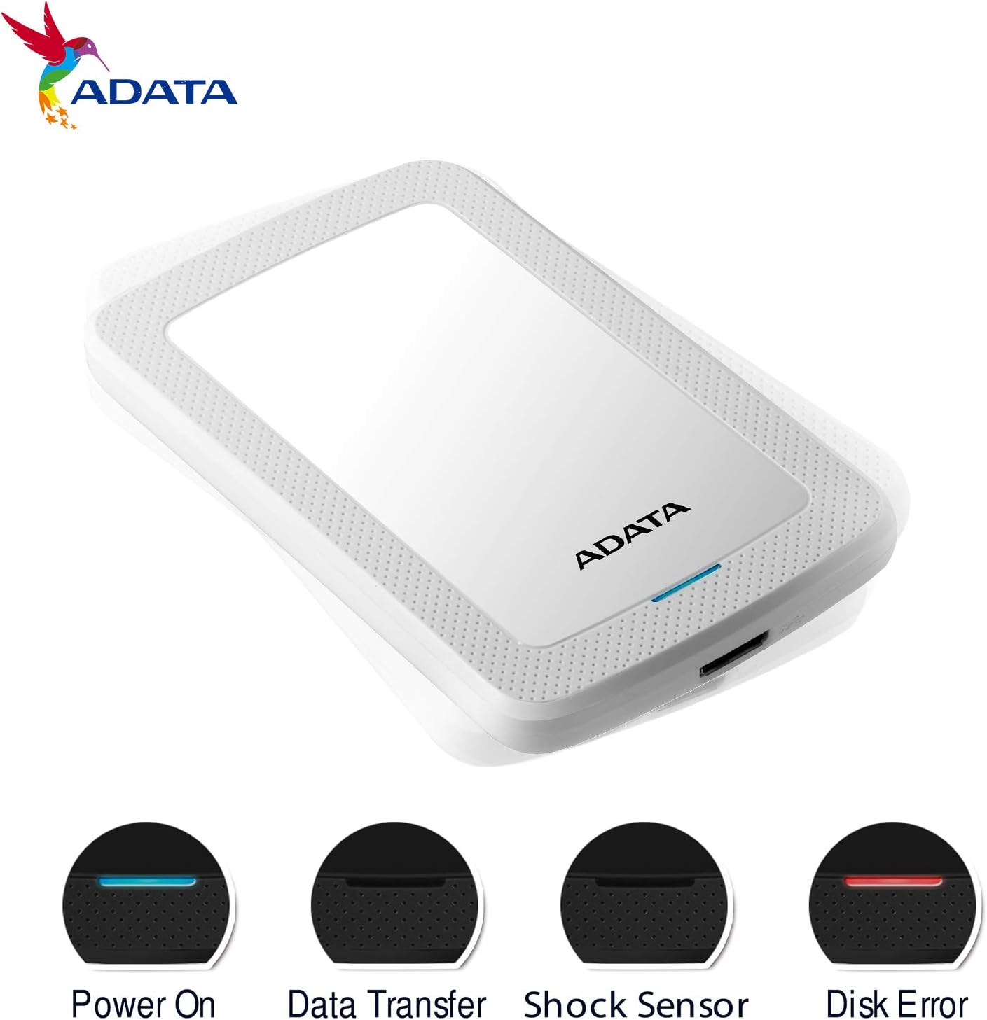 ADATA Hard Drive - 1 TB - External (Portable) - USB 3.1-256-bit AES - White