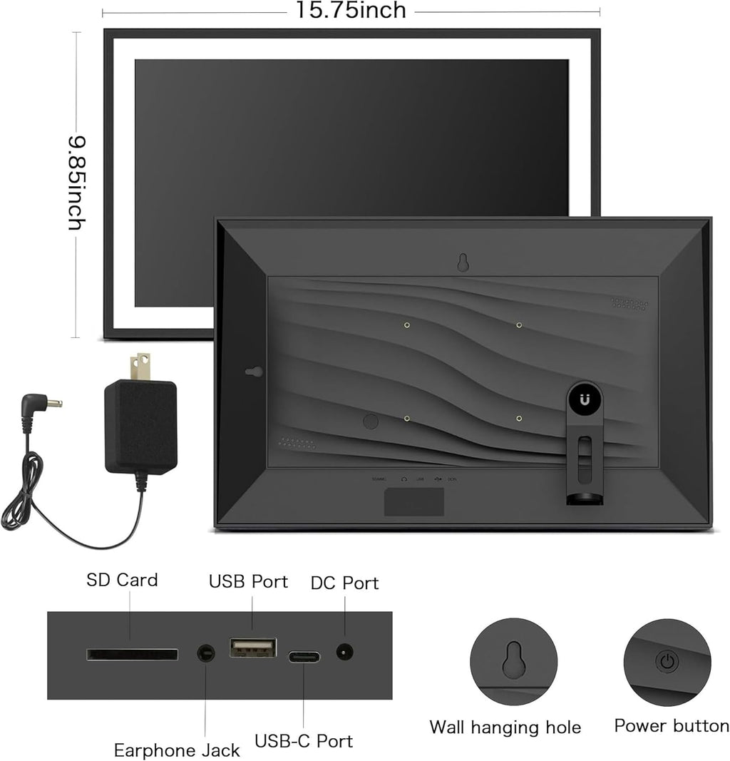 Digital Picture Frame, 15.6 Inch Large Frameo Digital Photo Frame WiFi, 32GB, 1920 * 1080 IPS HD Touch Screen, Tabletop&Wall-Mounted, Share Picture Video, Birthday, Wedding, for Mom