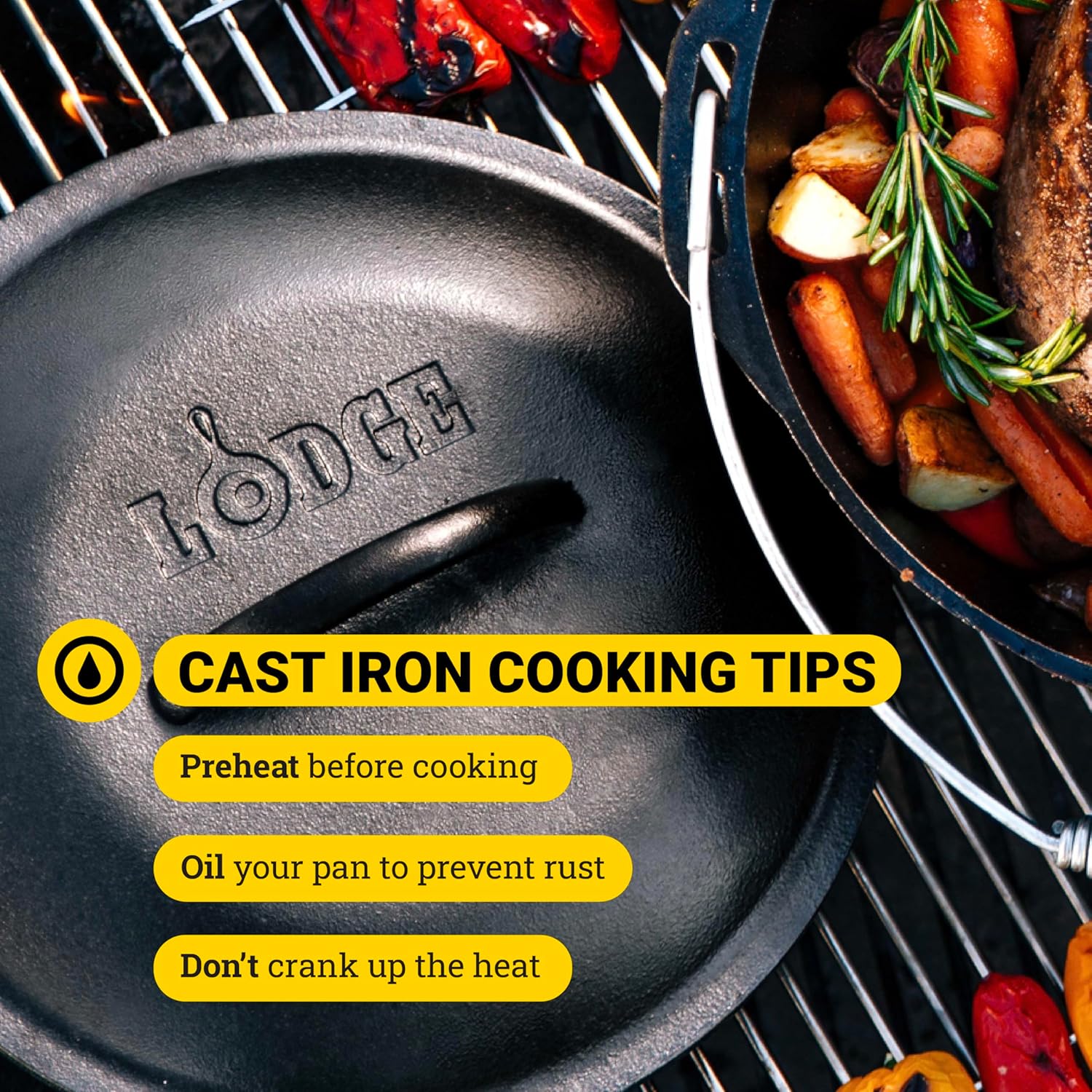 Lodge 9 Quart Pre-Seasoned Cast Iron Dutch Oven with Lid - Wire Bail Handle for Easy Transfer from Cooking Surface to Table - Use in the Oven, on the Stove, on the Grill or over the Campfire - Black