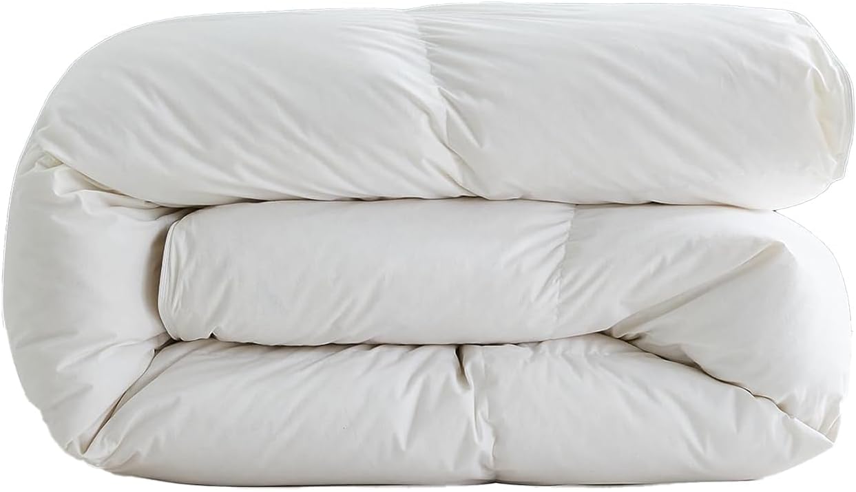 DWR Luxury Feather Down Fiber Comforter King Size, Ultra-Soft Egyptian Cotton-Blend Fabric, High FP Medium Weight for All Season Hotel Style Fluffy Duvet Insert with Ties (106"x90", White)