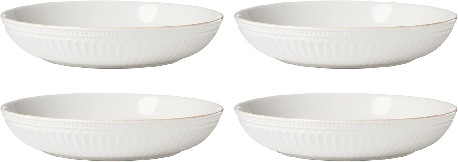 Lenox Dinnerware Sets, French Perle Groove White 24-Piece Dinnerware Set, Service For 8, Stoneware, Dishwasher Safe, Microwave Safe, Bowls, Plates And Bowls, Dinner Dishes, Plates (White, 24 Piece)