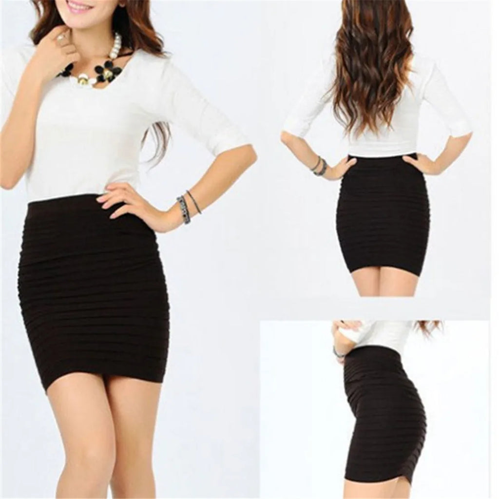 Fashion Bodycon Skirts Women's Summer Bottom Elastic Short Skirts For Office Lady Solid Color Draped Slim Elastic Mini Skirt Hot