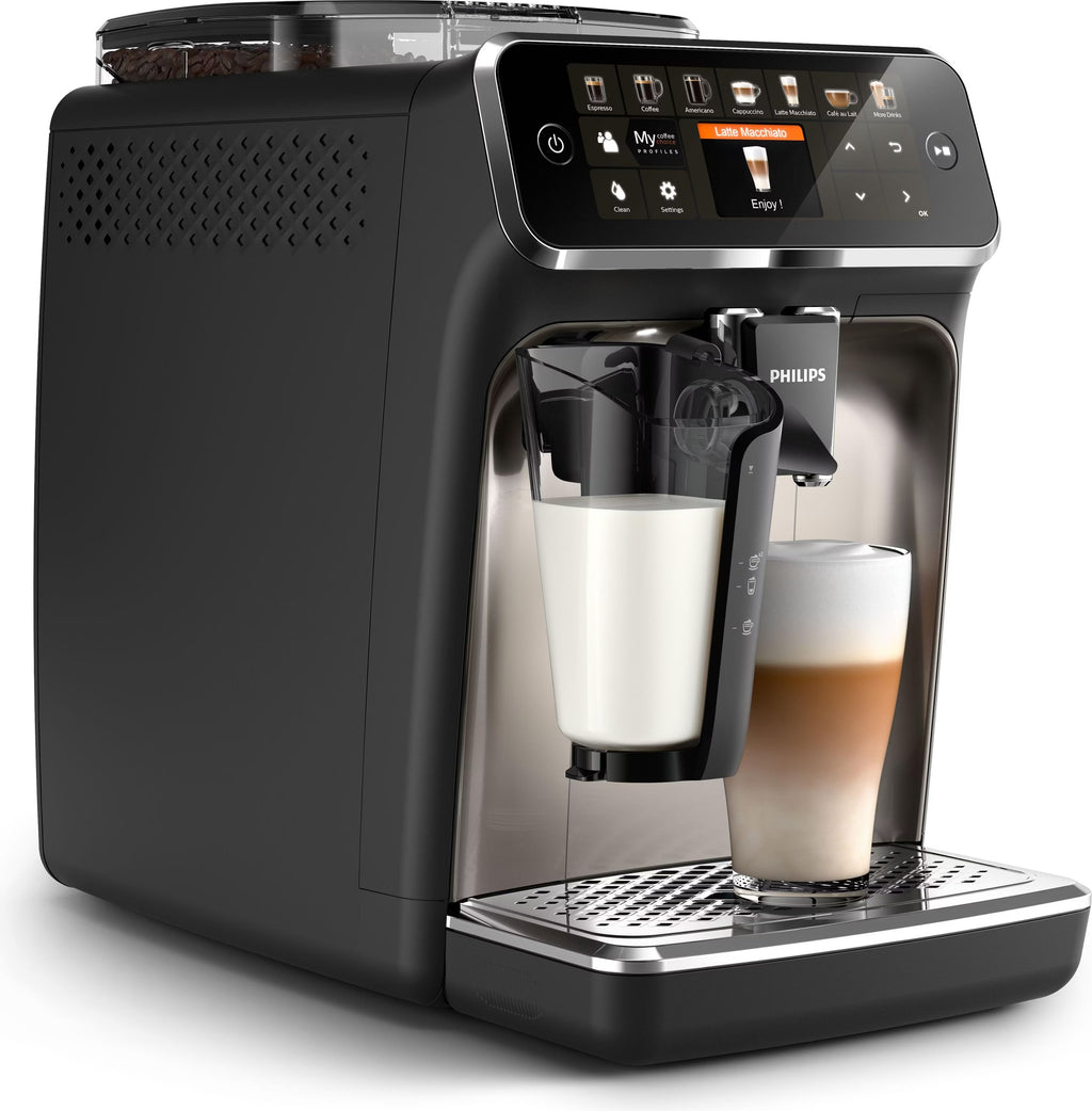 PHILIPS EP5447/90 Serie 5400 LatteGo 12 Kaffeespezialitäten Kaffeevollautomat Touchscreen, 4 Profile Schwarz/Chrom