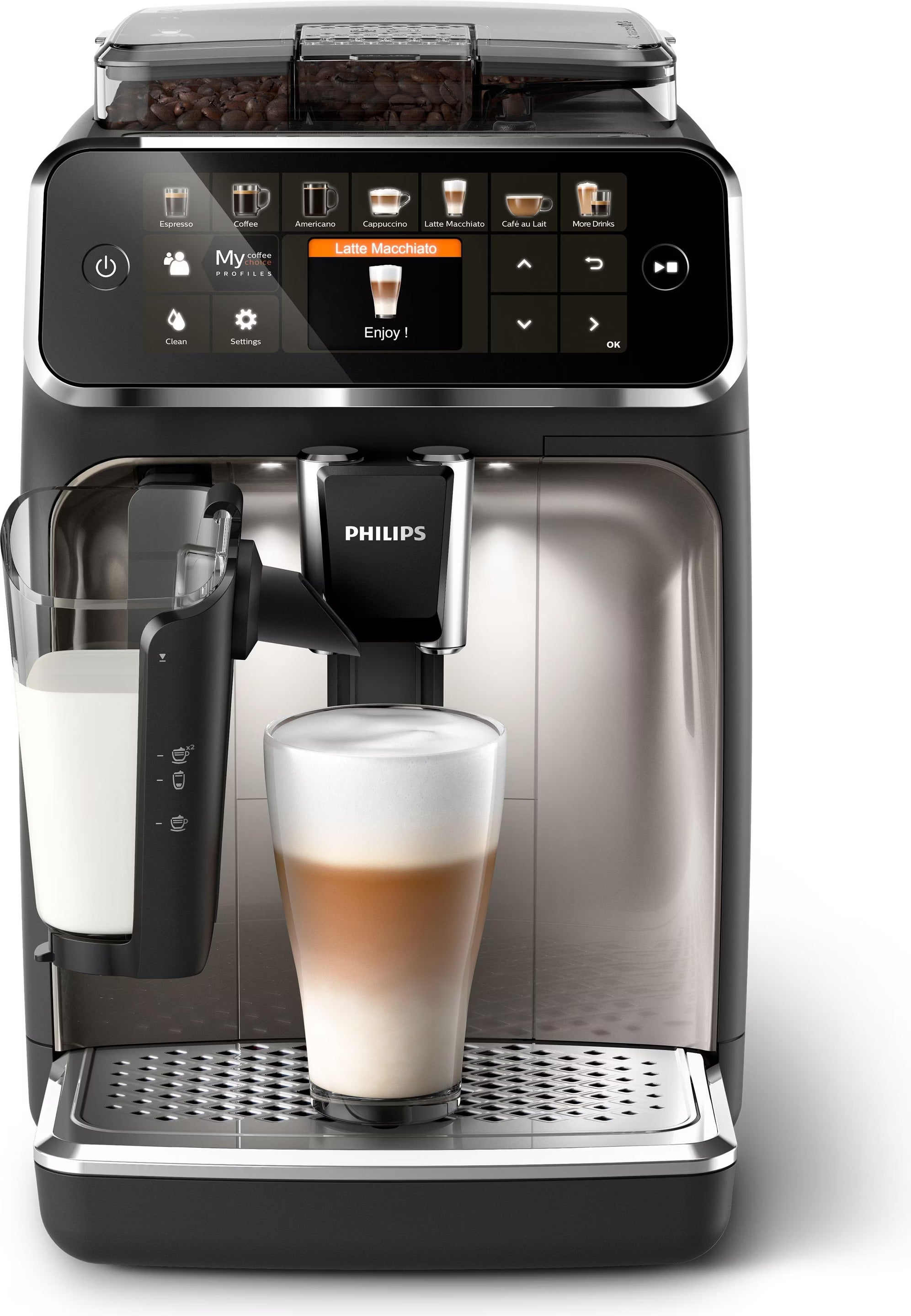 PHILIPS EP5447/90 Serie 5400 LatteGo 12 Kaffeespezialitäten Kaffeevollautomat Touchscreen, 4 Profile Schwarz/Chrom