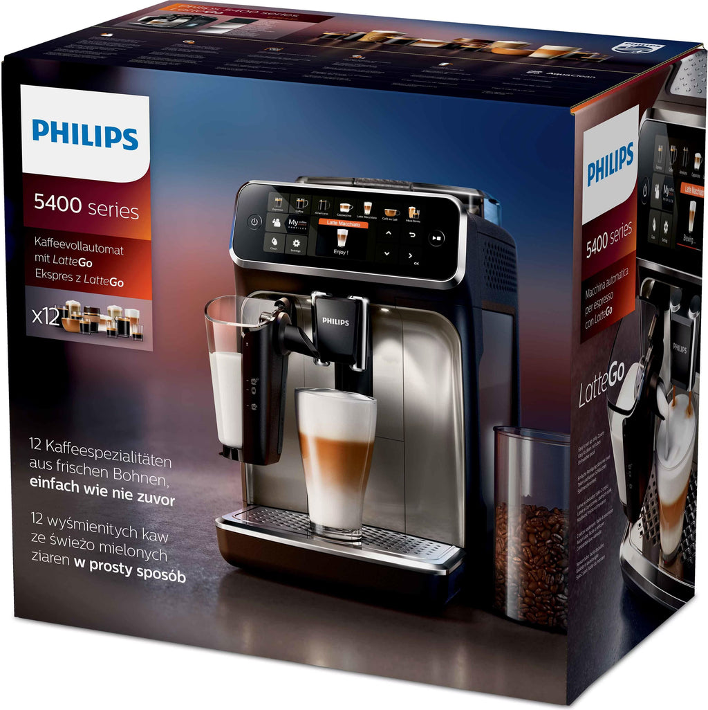 PHILIPS EP5447/90 Serie 5400 LatteGo 12 Kaffeespezialitäten Kaffeevollautomat Touchscreen, 4 Profile Schwarz/Chrom