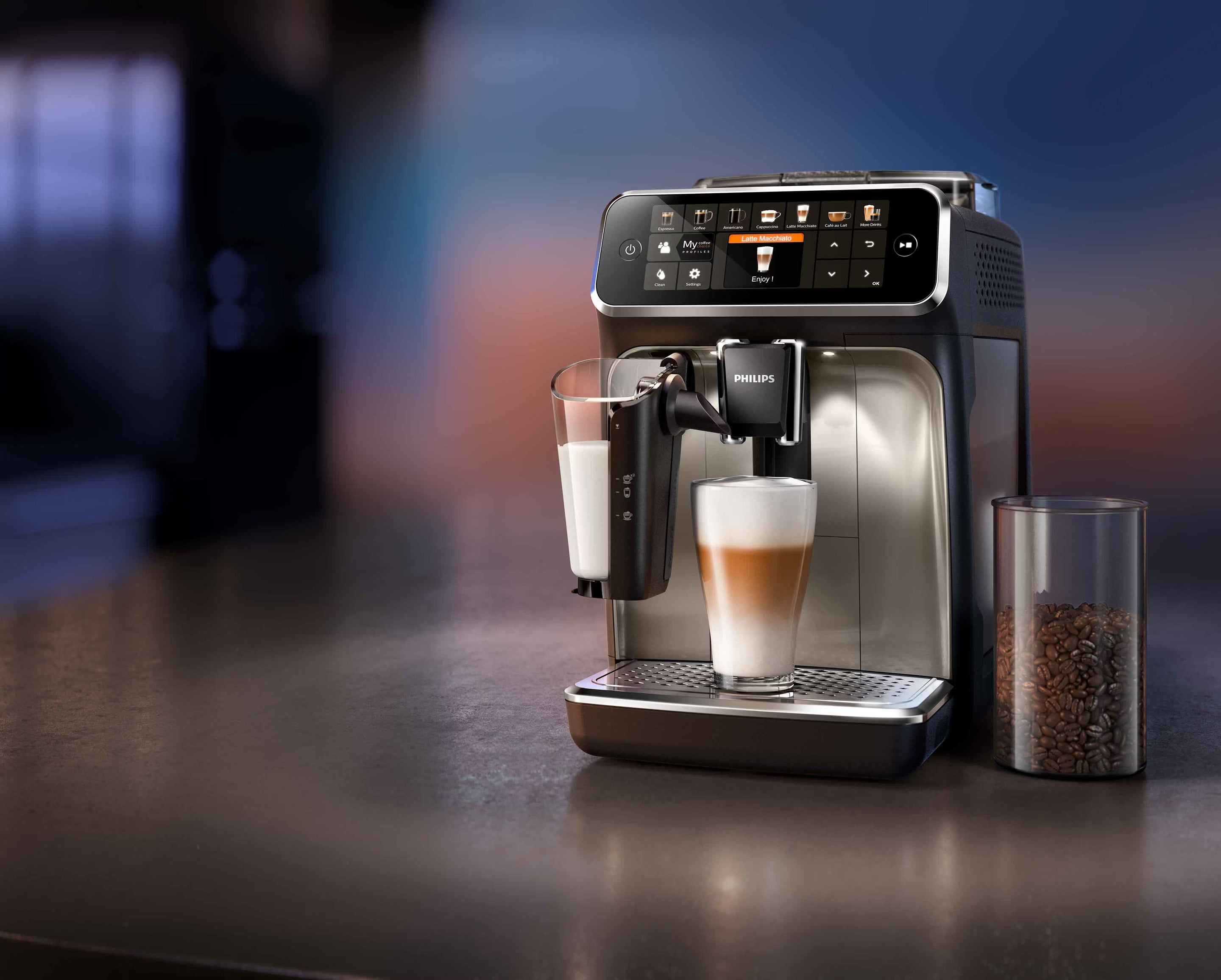PHILIPS EP5447/90 Serie 5400 LatteGo 12 Kaffeespezialitäten Kaffeevollautomat Touchscreen, 4 Profile Schwarz/Chrom