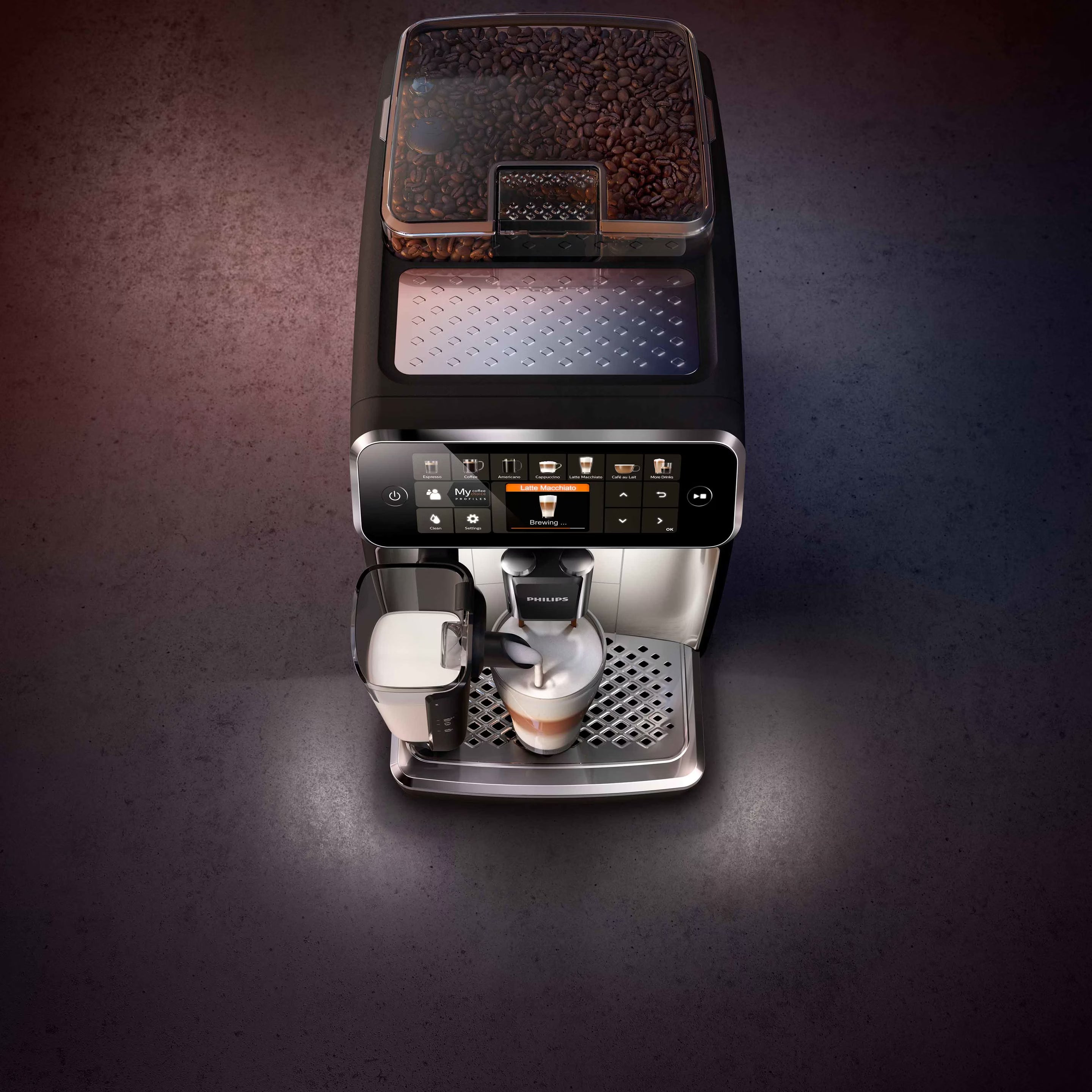 PHILIPS EP5447/90 Serie 5400 LatteGo 12 Kaffeespezialitäten Kaffeevollautomat Touchscreen, 4 Profile Schwarz/Chrom