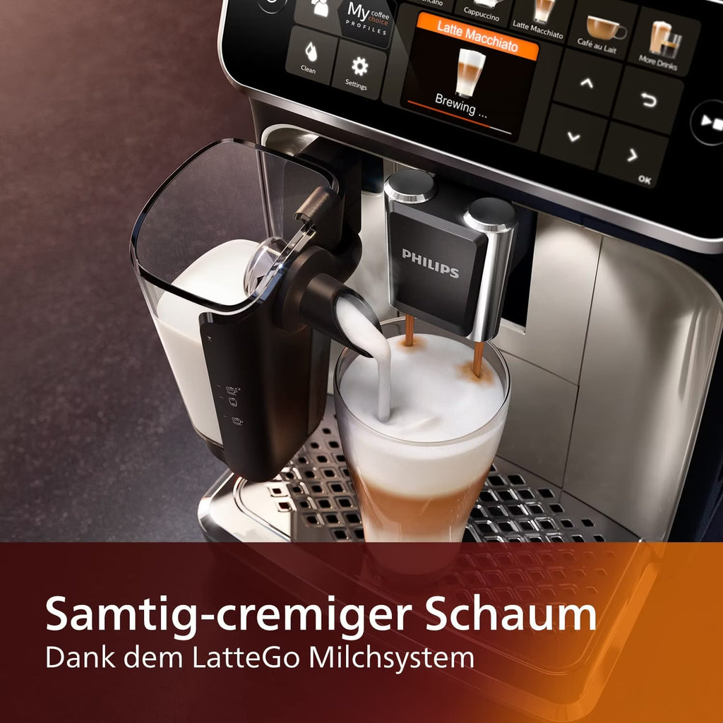 PHILIPS EP5447/90 Serie 5400 LatteGo 12 Kaffeespezialitäten Kaffeevollautomat Touchscreen, 4 Profile Schwarz/Chrom