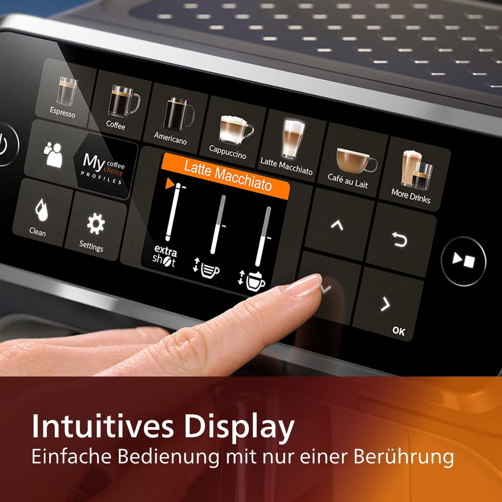 PHILIPS EP5447/90 Serie 5400 LatteGo 12 Kaffeespezialitäten Kaffeevollautomat Touchscreen, 4 Profile Schwarz/Chrom