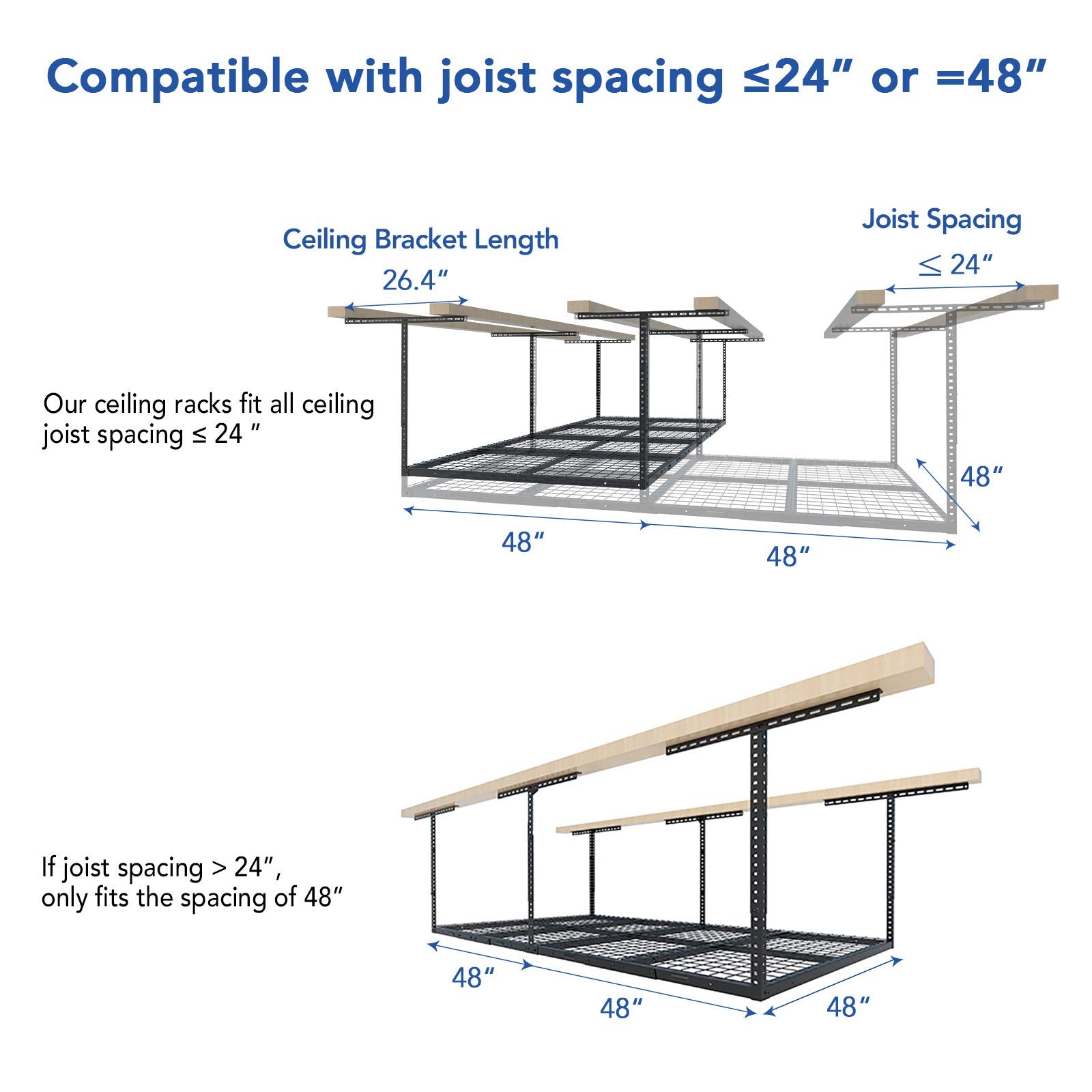 FLEXIMOUNTS 4x8 Overhead Garage Storage Rack - Heavy-Duty Black