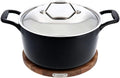 All-Clad Cast Iron Enameled Dutch Oven with Acacia Trivet 6 Quart Induction Oven Broiler Safe 650F Pots and Pans, Cookware Black