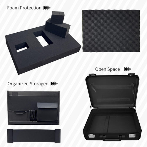 Aluminum Storage Case with Customizable Foam, 3-in-1 Modular Interior, Professional Briefcase with TSA Locks