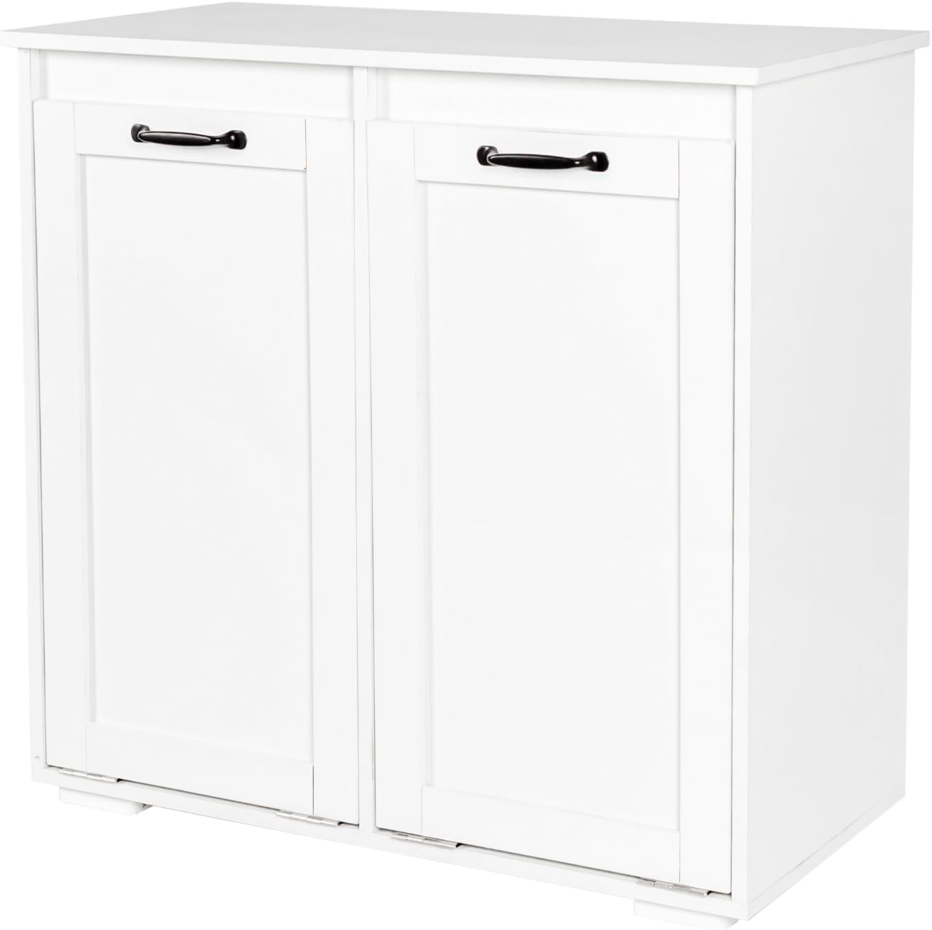 LUMISOL Double Tilt-Out Laundry Hamper Cabinet, Farmhouse Laundry Cabinet with Hidden Fabric Baskets, Wooden Bathroom Storage Cabinet with Doors for Living Room, Kitchen, White