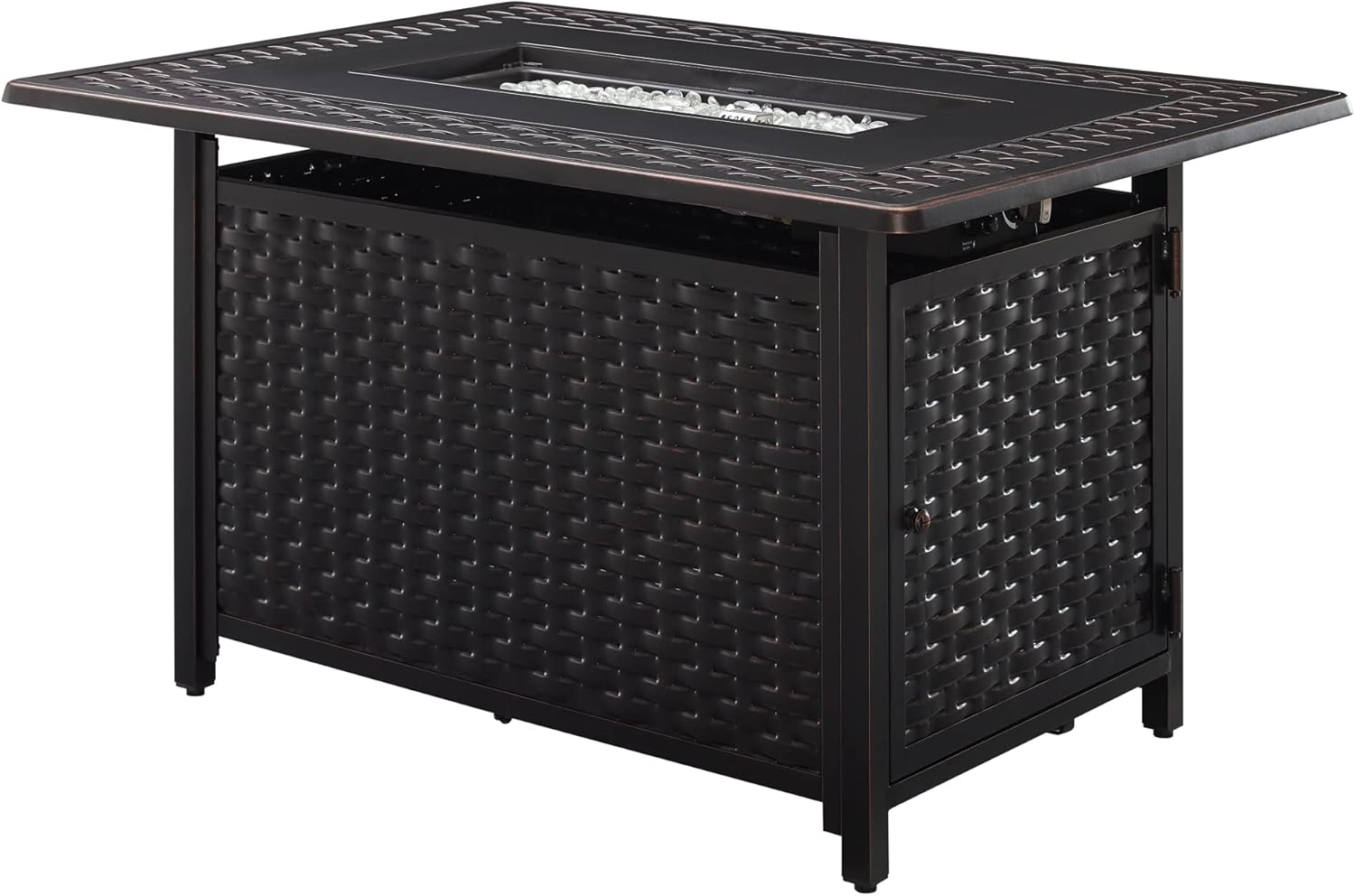 Fire Sense 63699 Albany Woven Aluminum Convertible Gas Fire Pit Table 45,000 BTU Multi-Functional Outdoor Firepit with Fire Bowl Lid Nylon Cover & Clear Fire Glass - Bronze Finish - Rectangular 44"