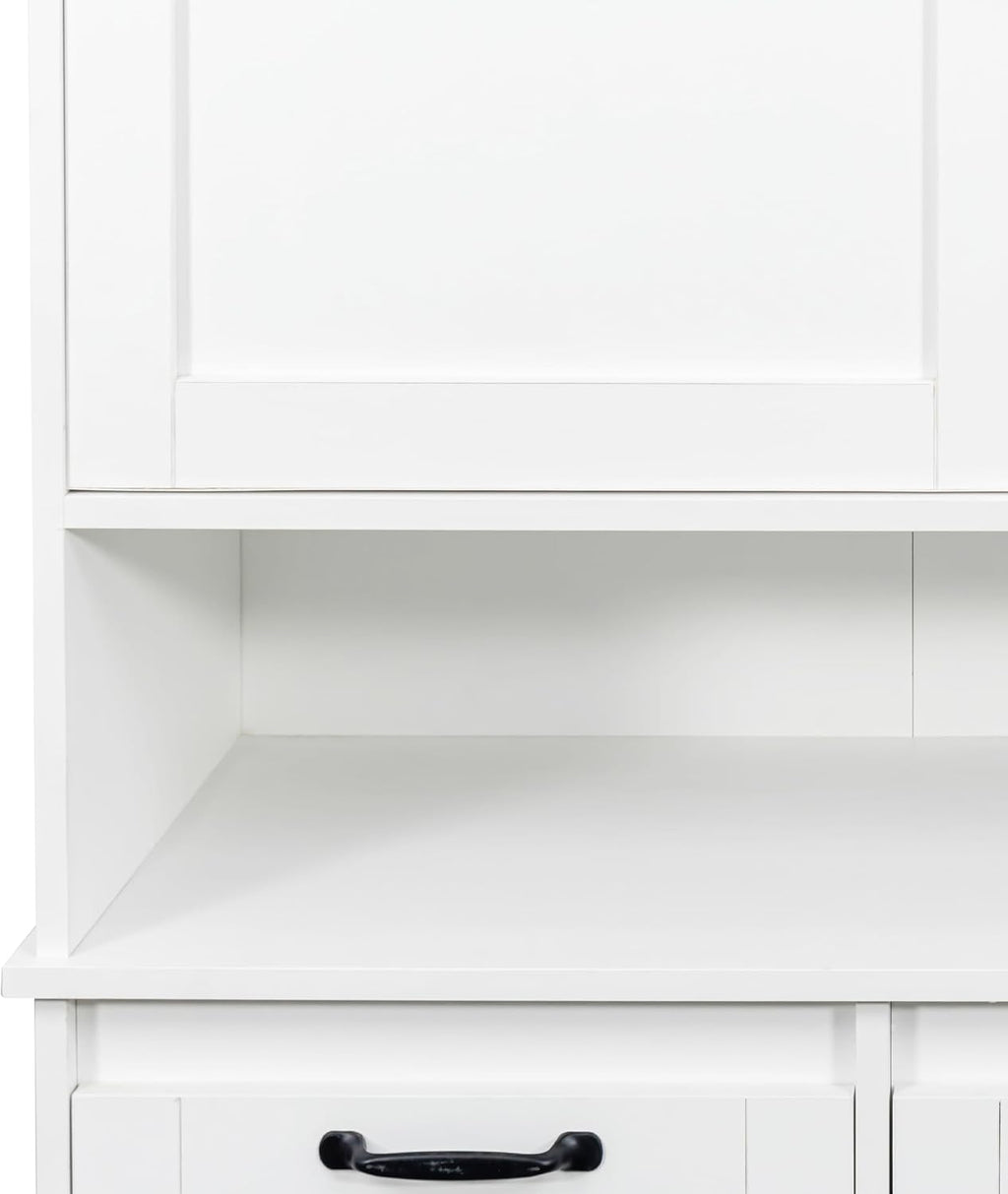 SOFTSEA Tilt-Out Laundry Hamper Cabinet, Cabinet with Doors and Open Shelf, 63 Inch Tall Accent Table for Bathrooms Laundry Room Kitchen, White