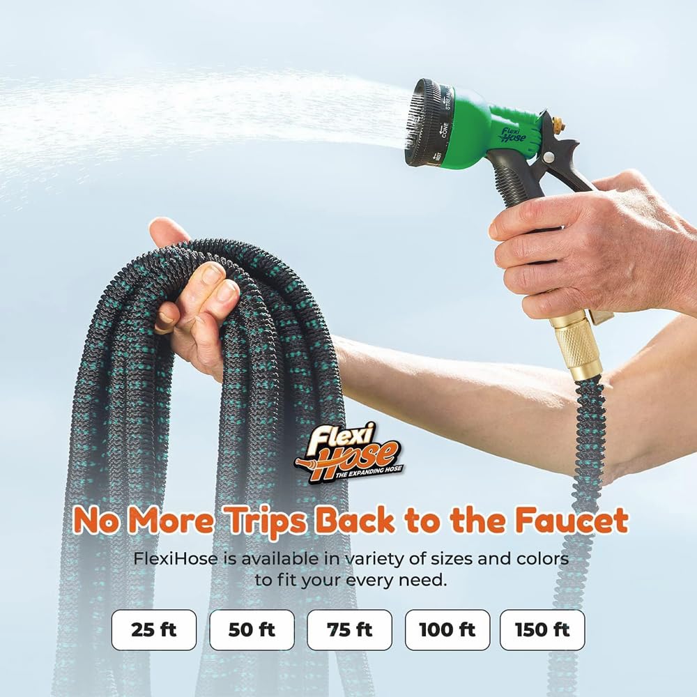 FLEXI HOSE Expandable Garden Hose 100FT with 8 Function Nozzle