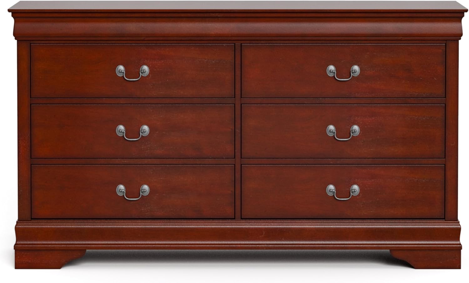 Furniture of America Arabella Traditional 6-Drawer Double Dresser with Antique Nickle Handles and Bracket Style Feet, No Assembly, Freestanding Storage Cabinetfor Bedroom, Living Room, Cherry