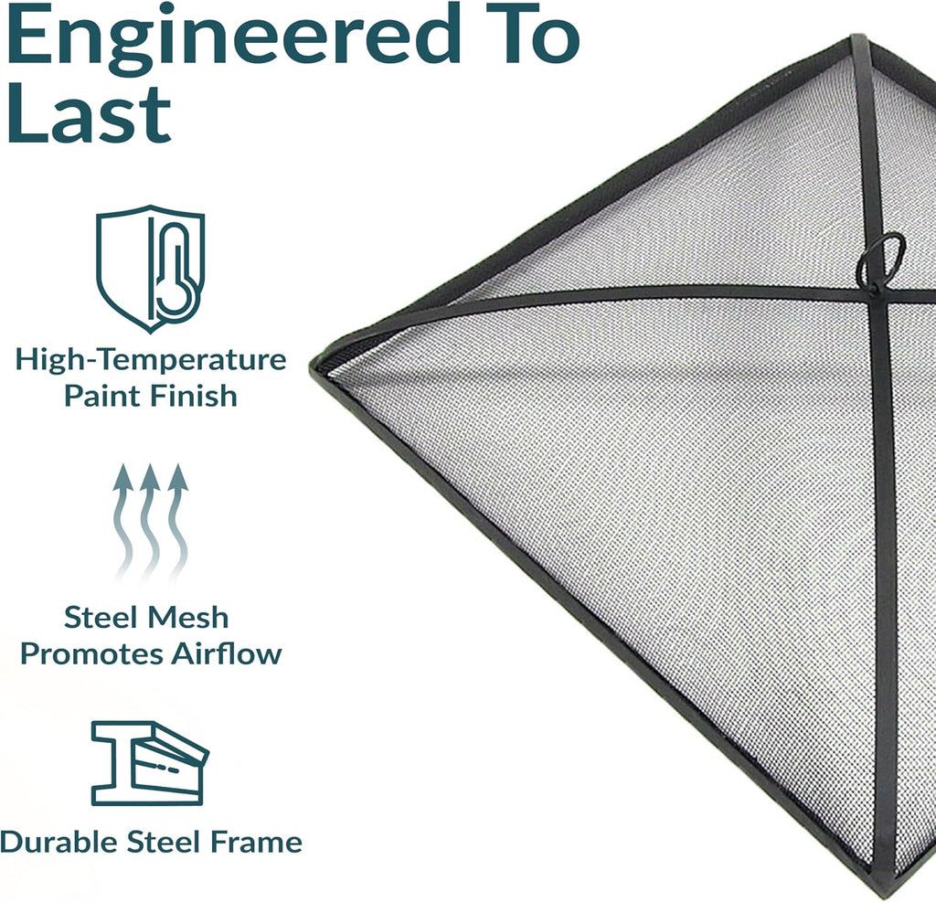 Sunnydaze Heavy-Duty Steel Mesh Fire Pit Spark Screen Cover - Outdoor Fire Pit Screen Cover - Square - Black - 36-Inch