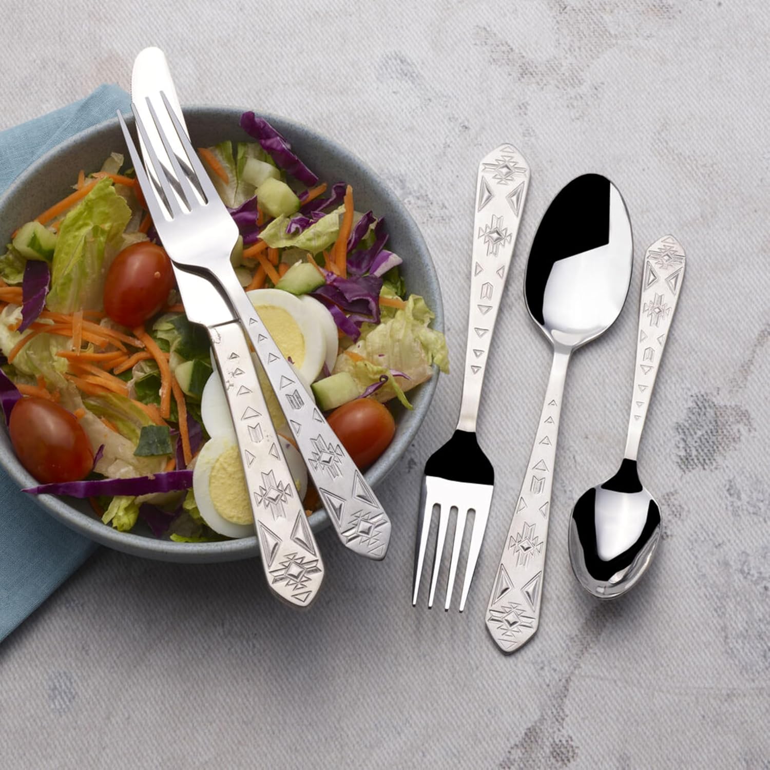 Towle Everyday Pueblo Flatware Service for 8, 42 Piece Set, 18/0 Stainless Steel, Silverware Set