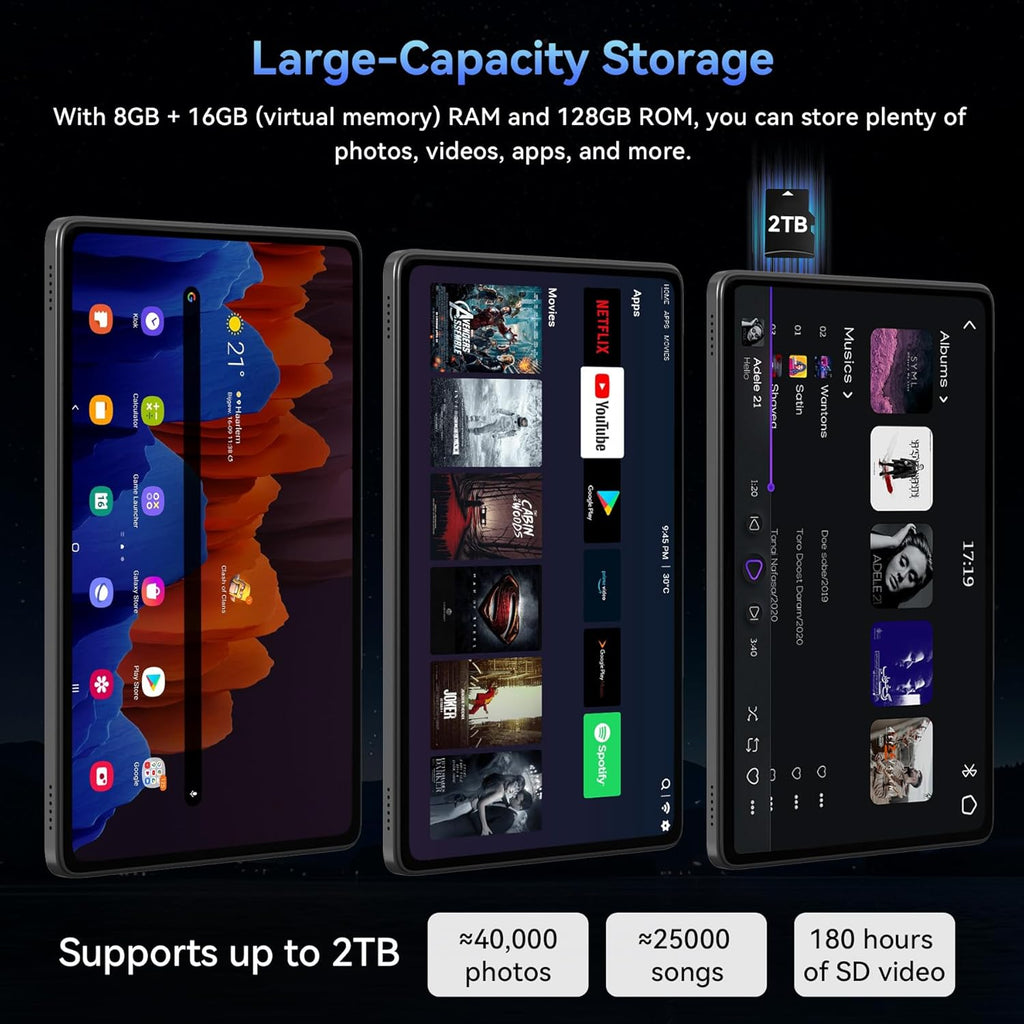 Tablet 2026 World's First Android 16 Tablet with Gemini AI, 11 Inch FHD Display, 24GB RAM 128GB ROM /2TB TF, T7250 CPU+13MP Camera, 8000mAh, Widevine L1, 2 in 1 Tablets with Keyboard Mouse Stylus