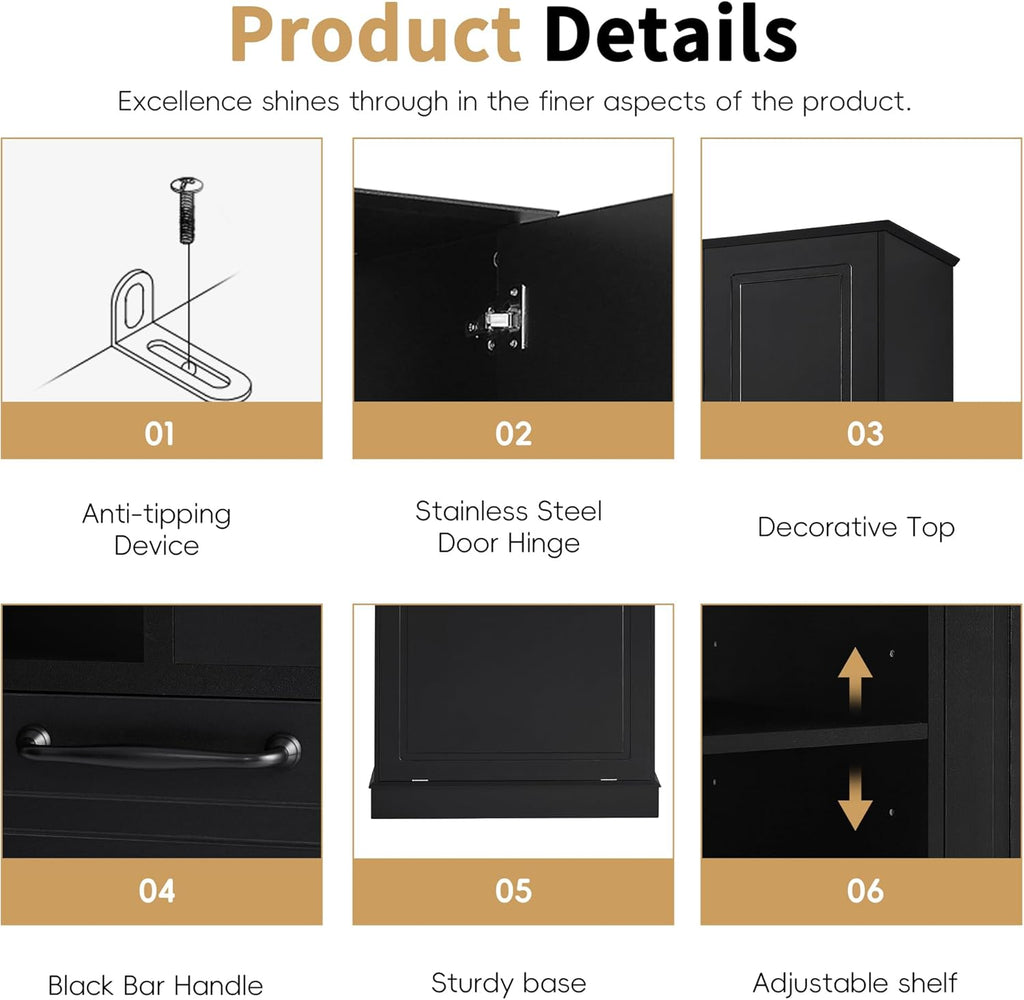 Virubi Tall Laundry Cabinet with Tilt Out Hamper, Doors, and Adjustable Shelves,Wood Laundry Room Cabinets,for Bathroom Storage Organization, Freestanding (Black)