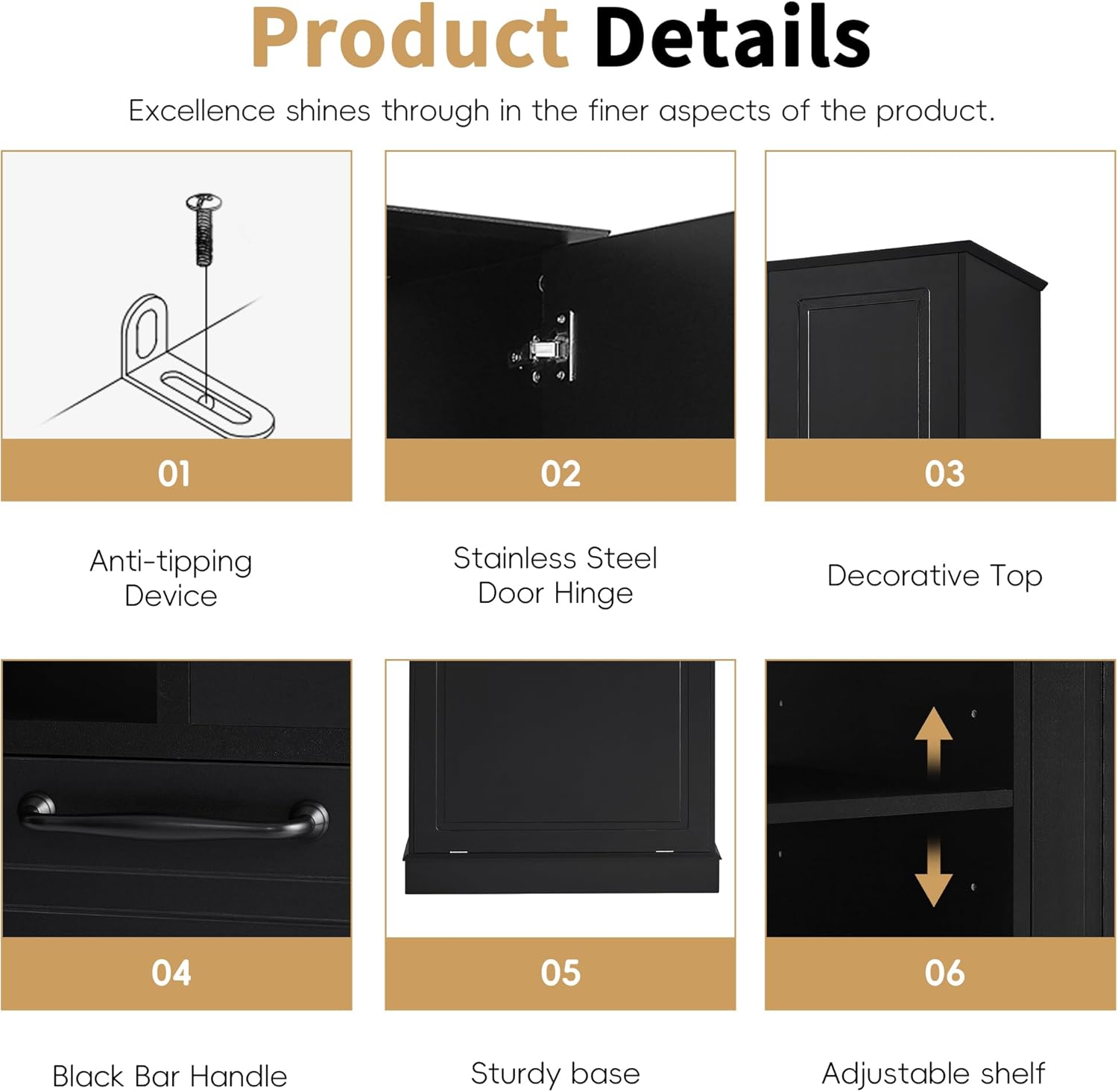 Virubi Tall Laundry Cabinet with Tilt Out Hamper, Doors, and Adjustable Shelves,Wood Laundry Room Cabinets,for Bathroom Storage Organization, Freestanding (Black)