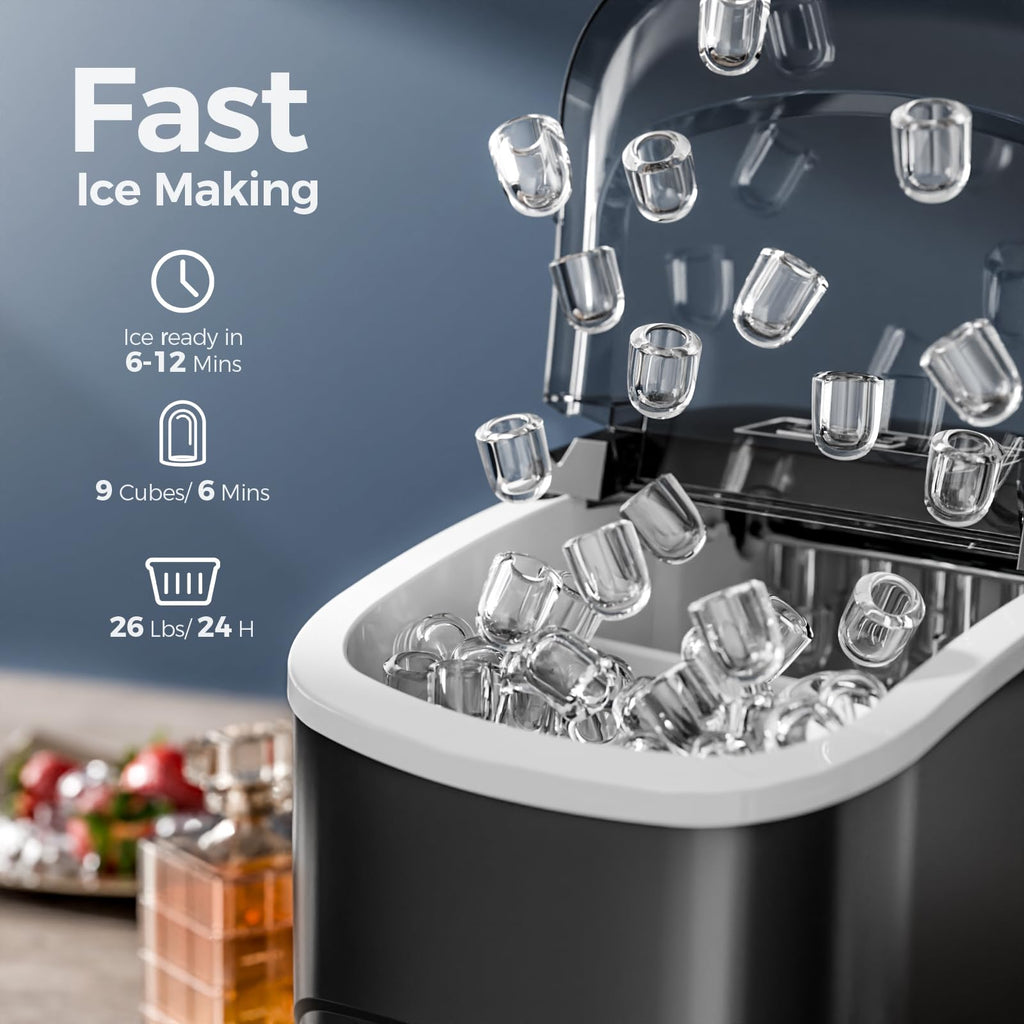 ELECTACTIC Ice Maker Countertop Portable 26Lbs/24H Self-Cleaning