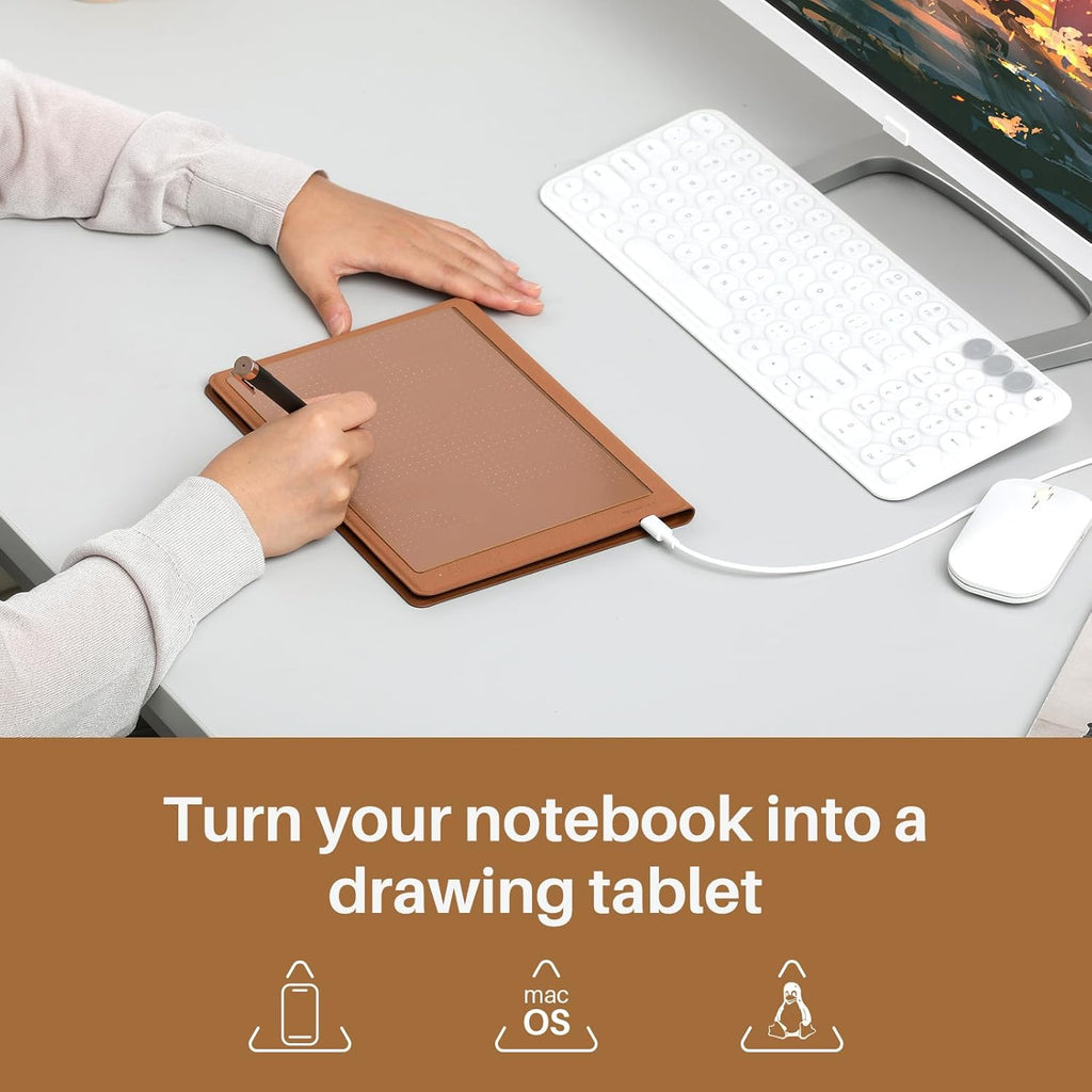 HUION Note 2-in-1 Digital Notebook Drawing Tablet With Battery-free Pen, Bluetooth Wireless Paper Tablet Electronic Writing Pad for Note-taking, Digital Art & Meeting, Refillable A5 Notepad, 9.5x7inch