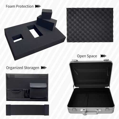 Aluminum Storage Case with Customizable Foam, 3-in-1 Modular Interior, Professional Briefcase with TSA Locks