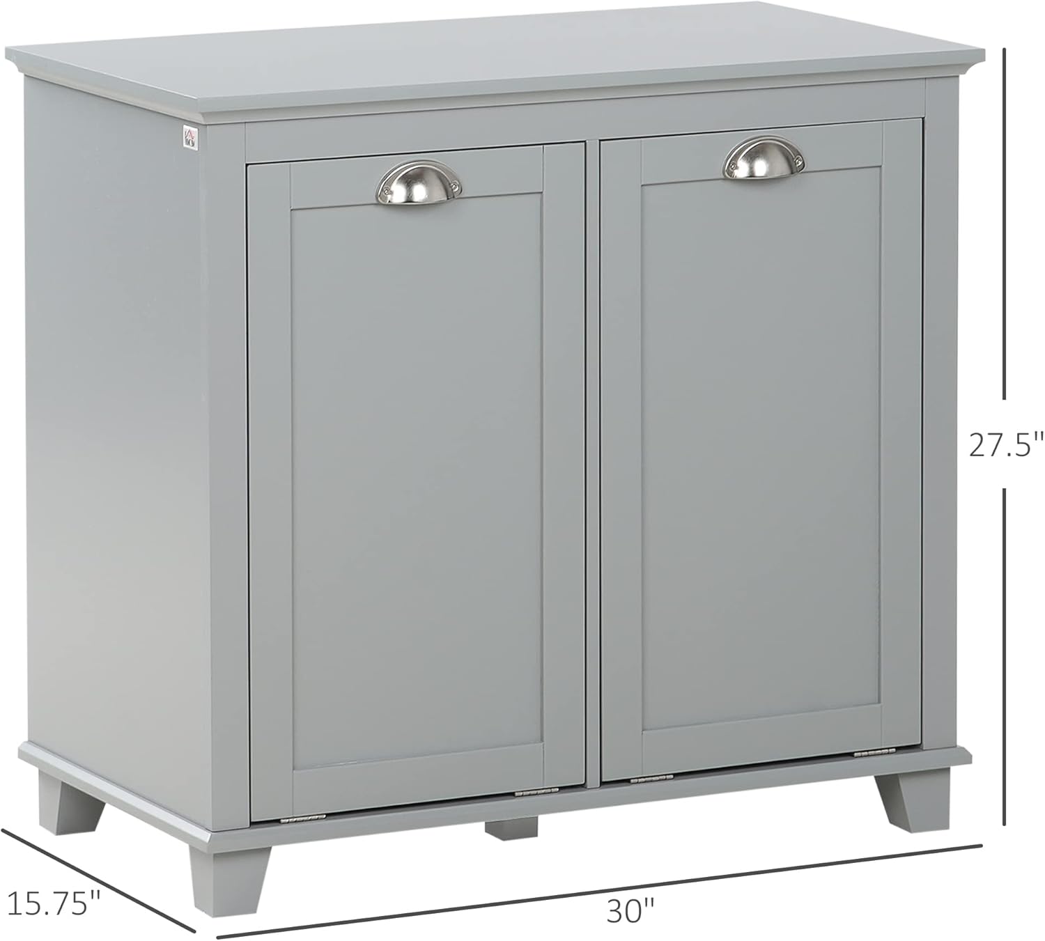 HOMCOM Dual Tilt Out Laundry Hamper Cabinet, Bathroom Storage Cabinet with 2-Compartment Hamper, Modern Bathroom Floor Cabinet for Washroom, Gray