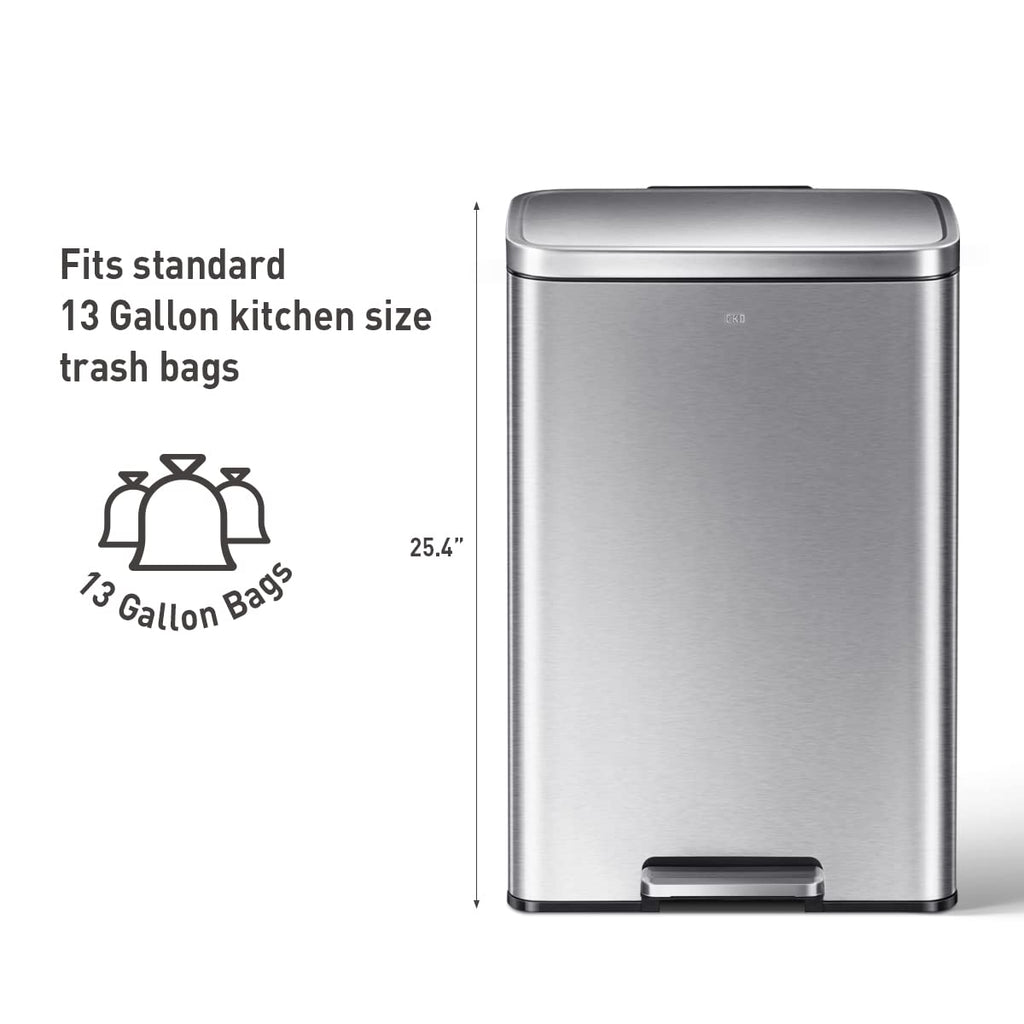 EKO Madison Brushed Stainless 50L Step Trash Can