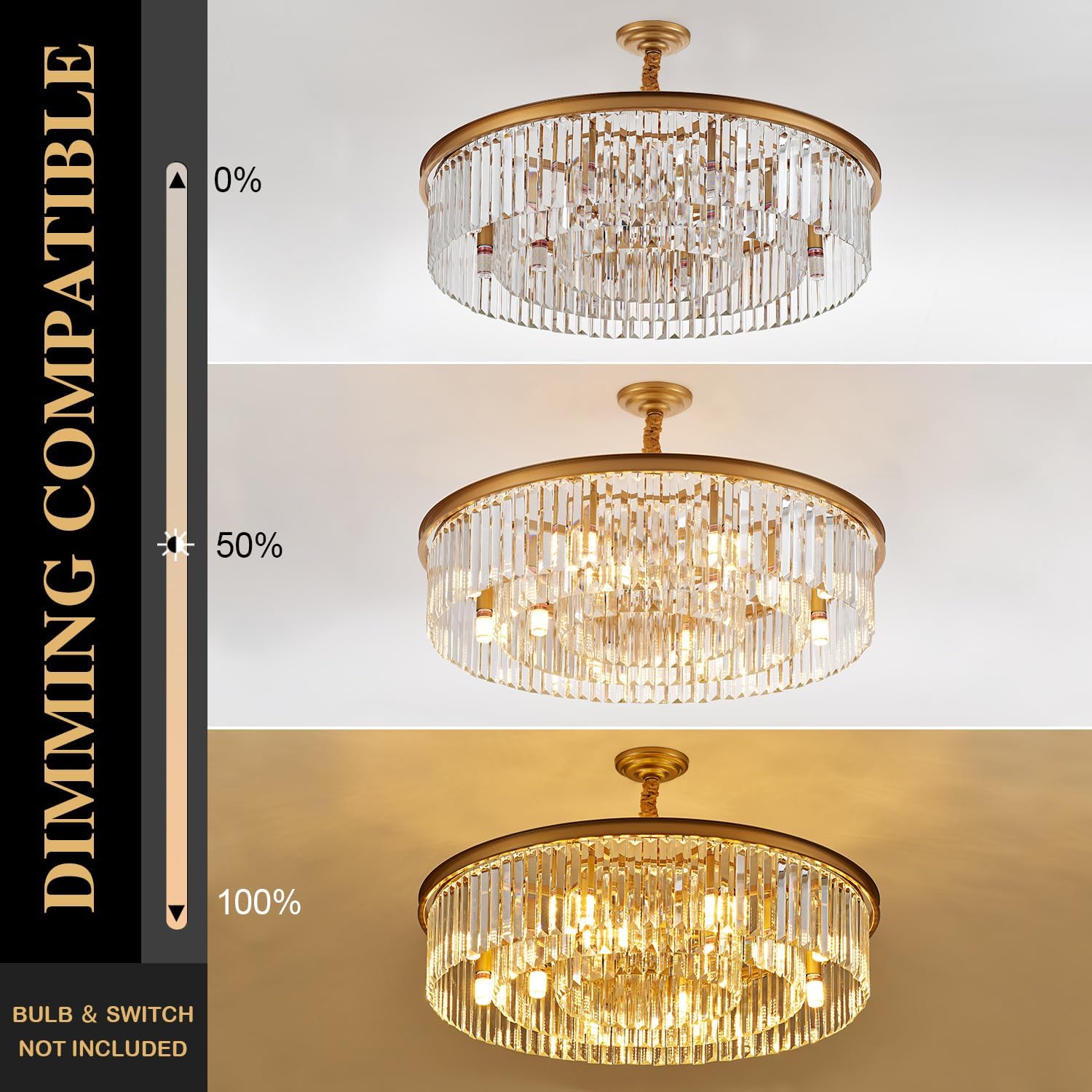 31.5" 12-Light Modern Crystal Chandelier Light Fixtures 3 Rings Gold Luxury Chandeliers for Living Room Glam Round Hanging Ceiling Pendant Lighting for Entryway Kitchen Bedroom Dining Room