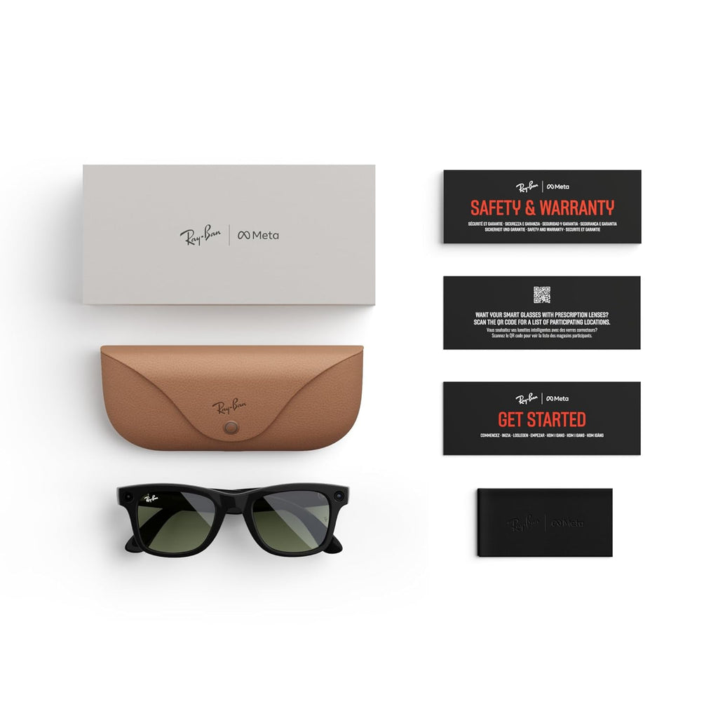 Ray-Ban Meta (Gen 1), Wayfarer Large, Shiny Black | Smart AI Glasses for Men, Women — 12 MP Ultra-Wide Camera, Open-Ear Audio, Video Recording, Bluetooth — Green Lenses — Sunglasses